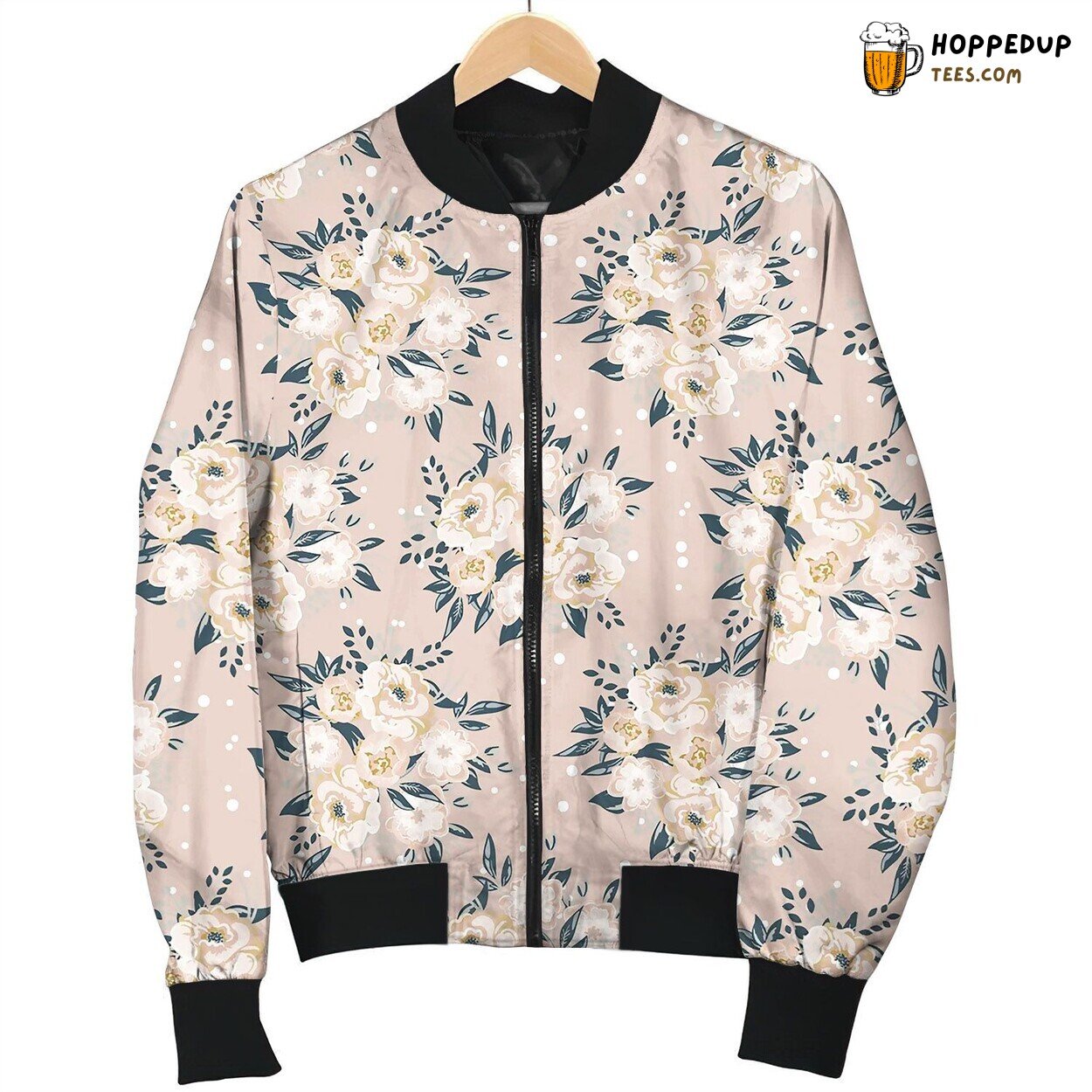 Seamless Pattern Texture With Floral Bouquet Beige Bomber Jacket