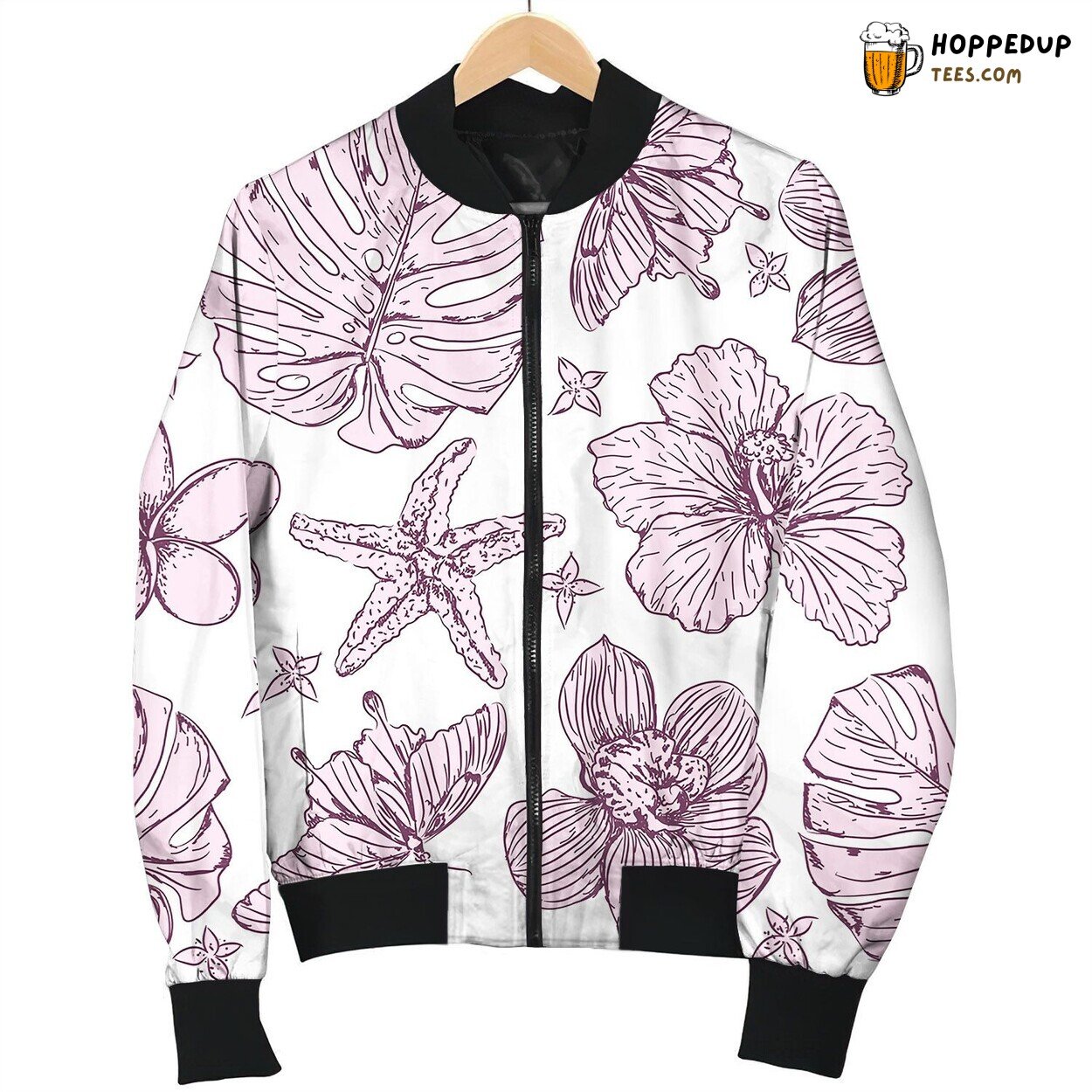 Seamless Pattern Tropical Flowers Bomber Jacket