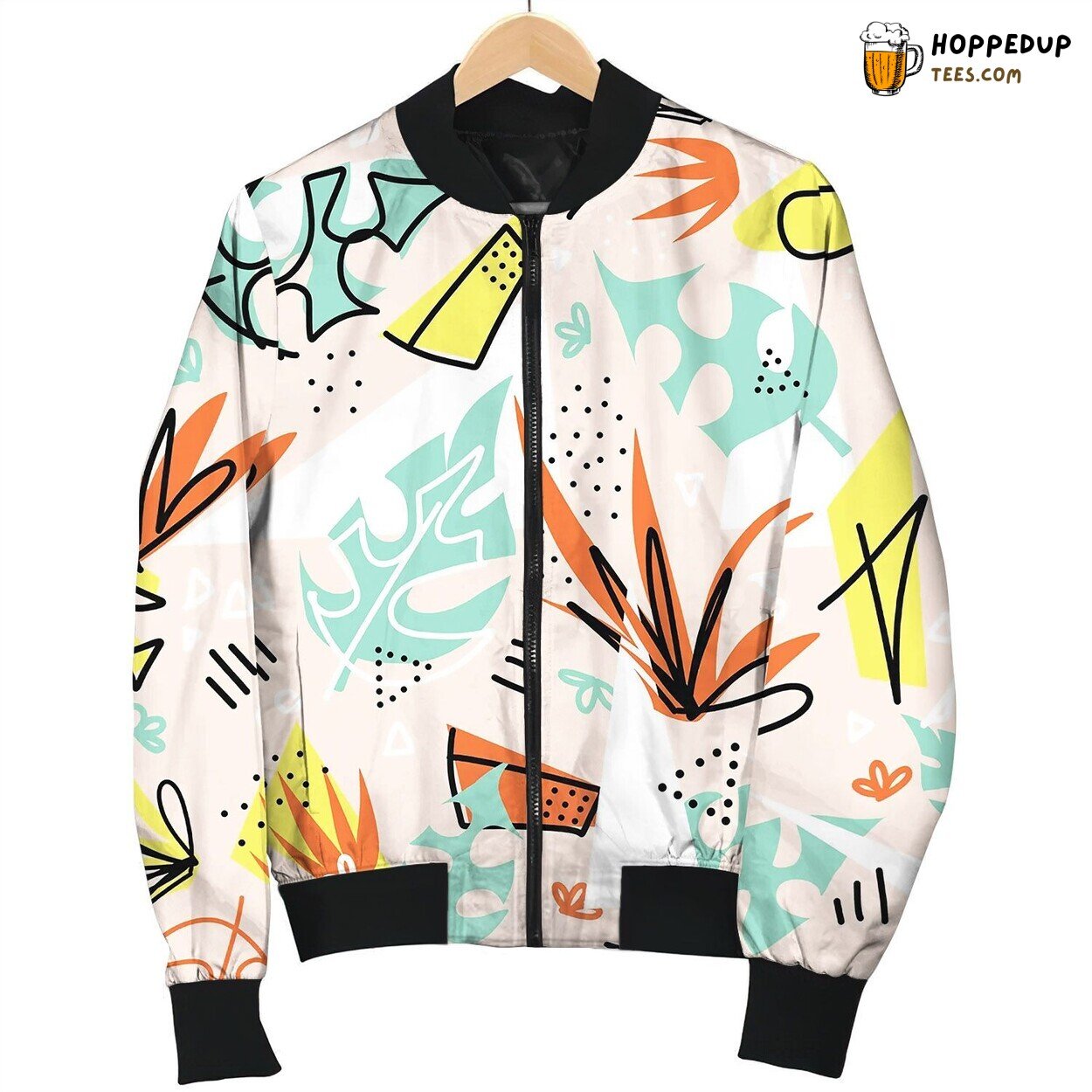 Seamless Pattern Tropical Plants And Shapes Bomber Jacket