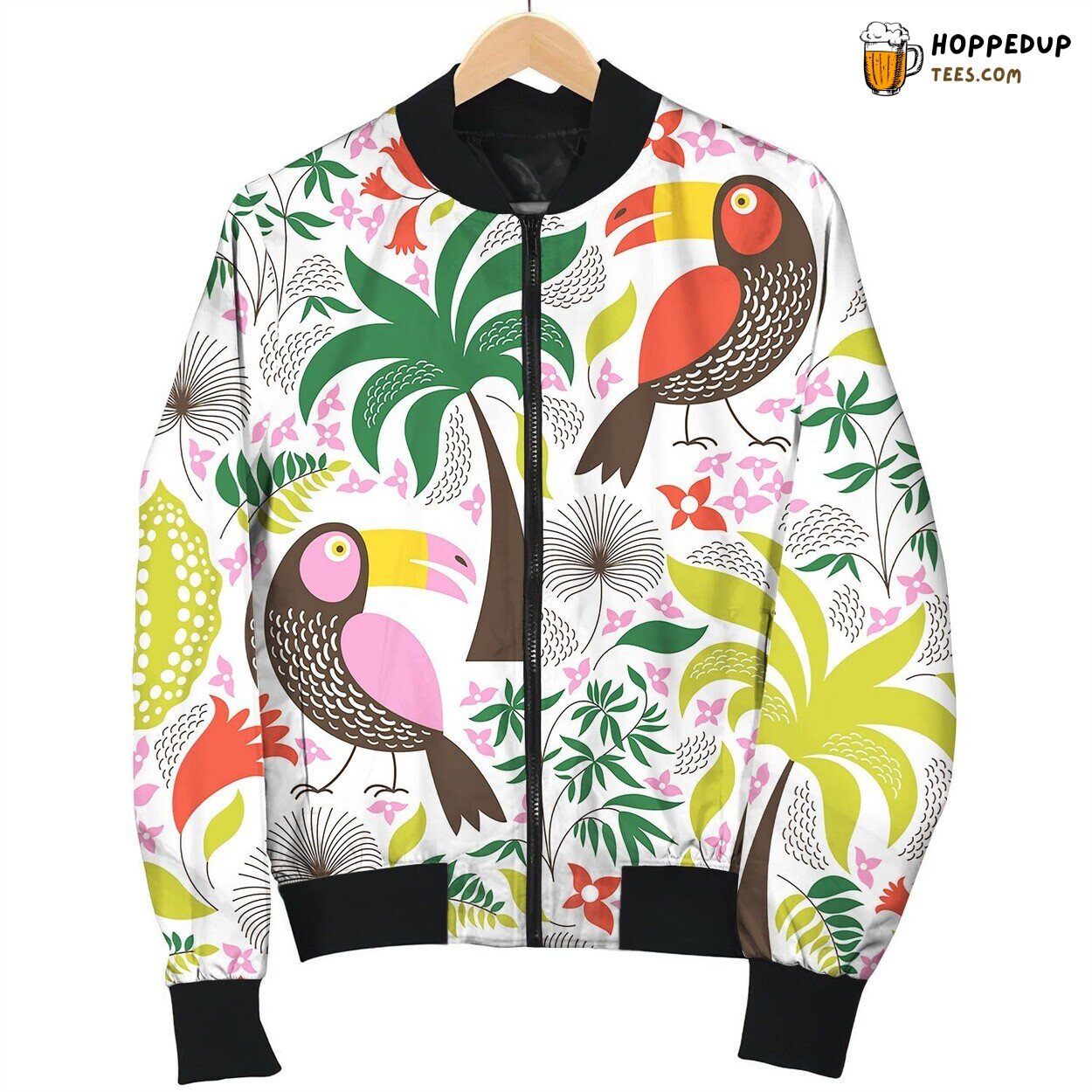 Seamless Pattern With A Exotic Birds Bomber Jacket