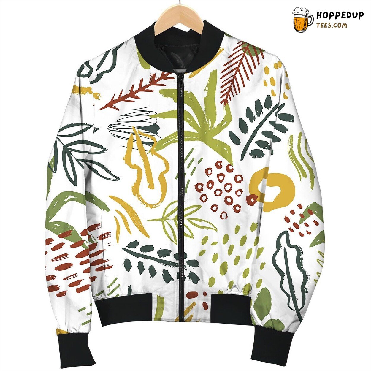 Seamless Pattern With Abstract Tropical Leaves Bomber Jacket