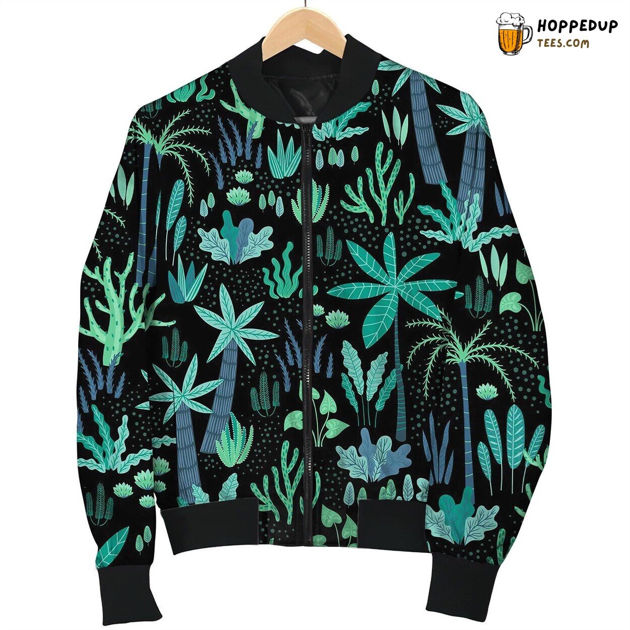 Seamless Pattern With Abstract Tropical Plants Bomber Jacket