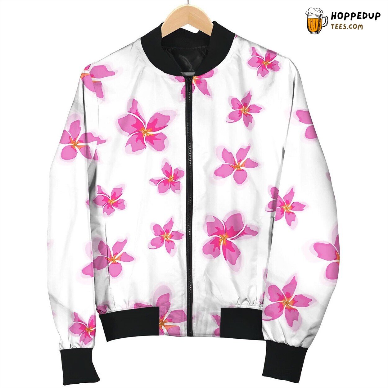 Seamless Pattern With Bright Pink Flowers Bomber Jacket