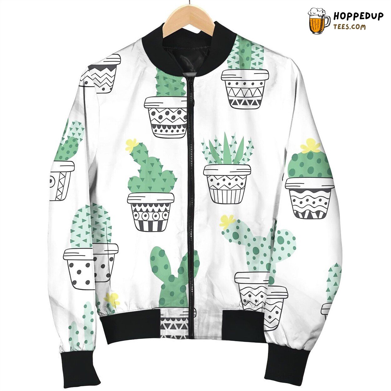 Seamless Pattern With Cactus In Pots Bomber Jacket