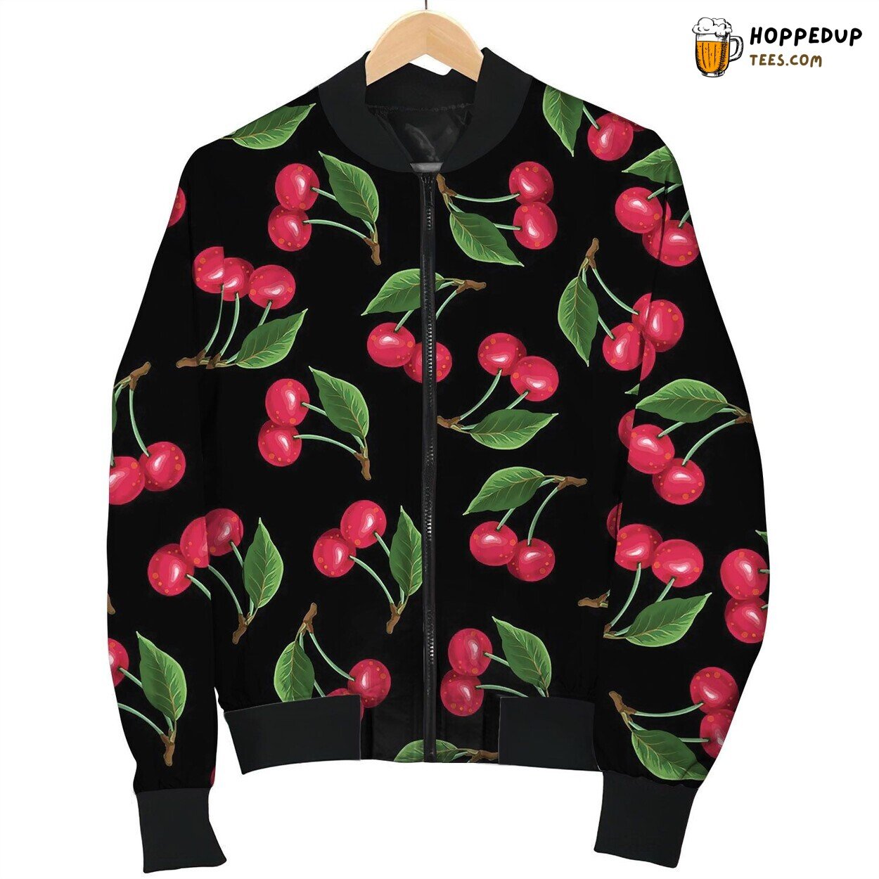 Seamless Pattern With Cherries Bomber Jacket