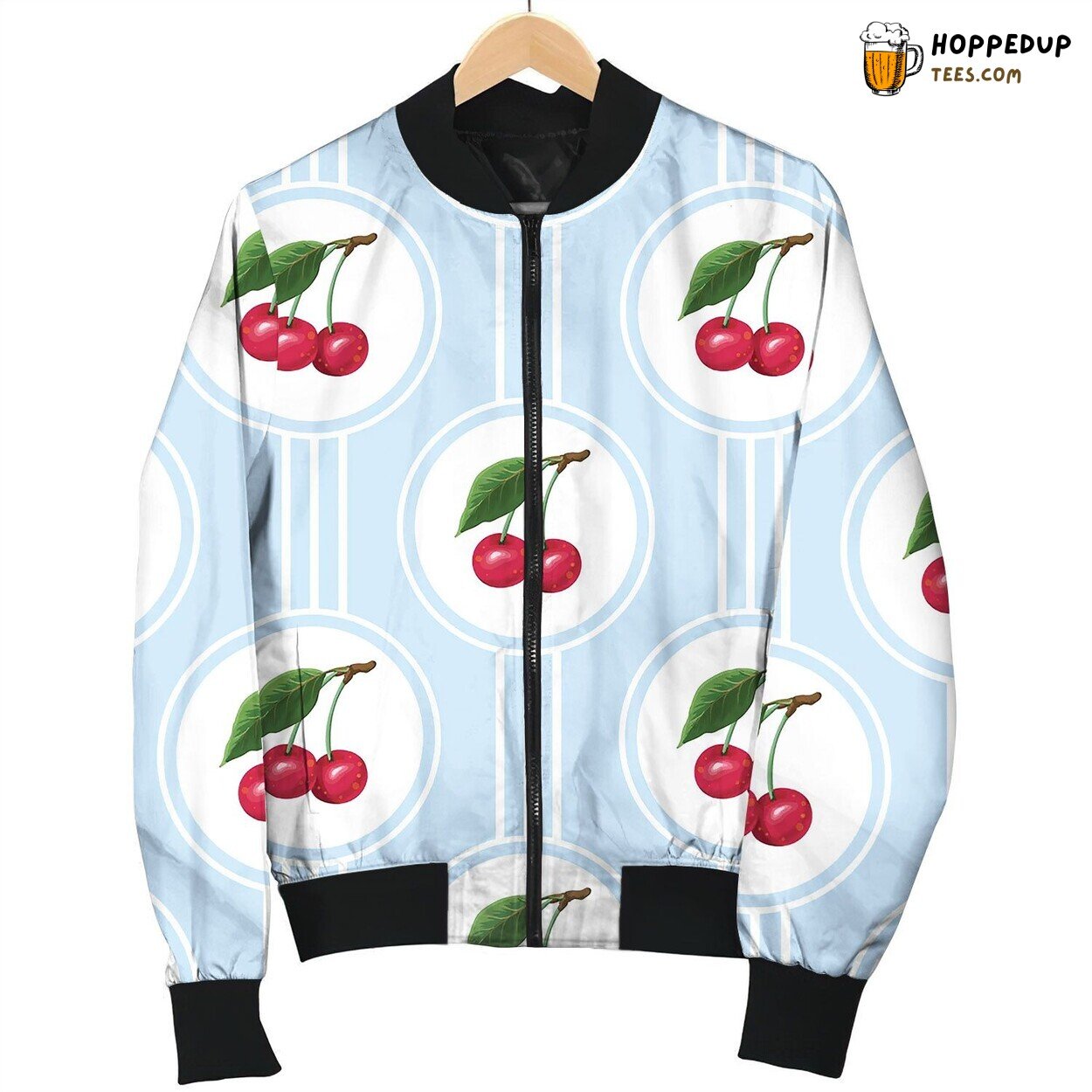 Seamless Pattern With Cherries In Circles Bomber Jacket