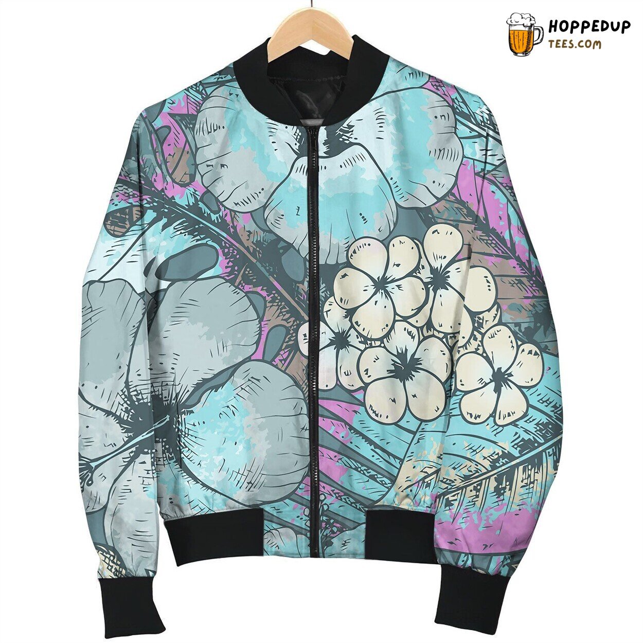 Seamless Pattern With Colorful Hand Drawn Tropical Bomber Jacket