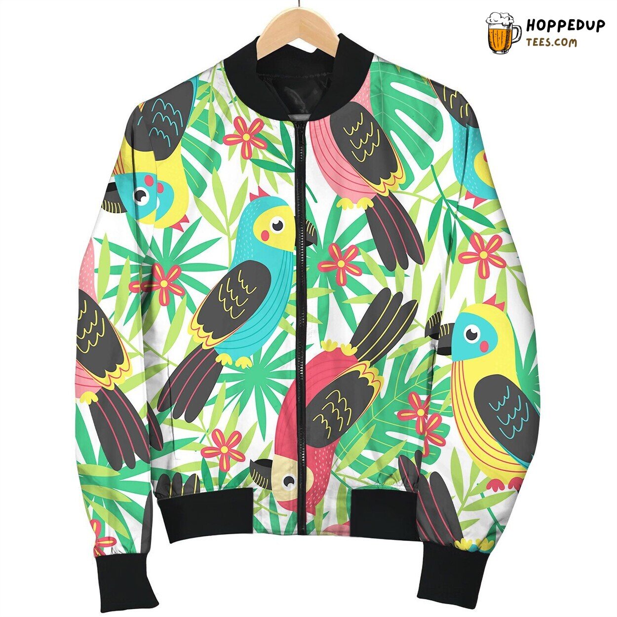 Seamless Pattern With Colorful Parrot Bomber Jacket