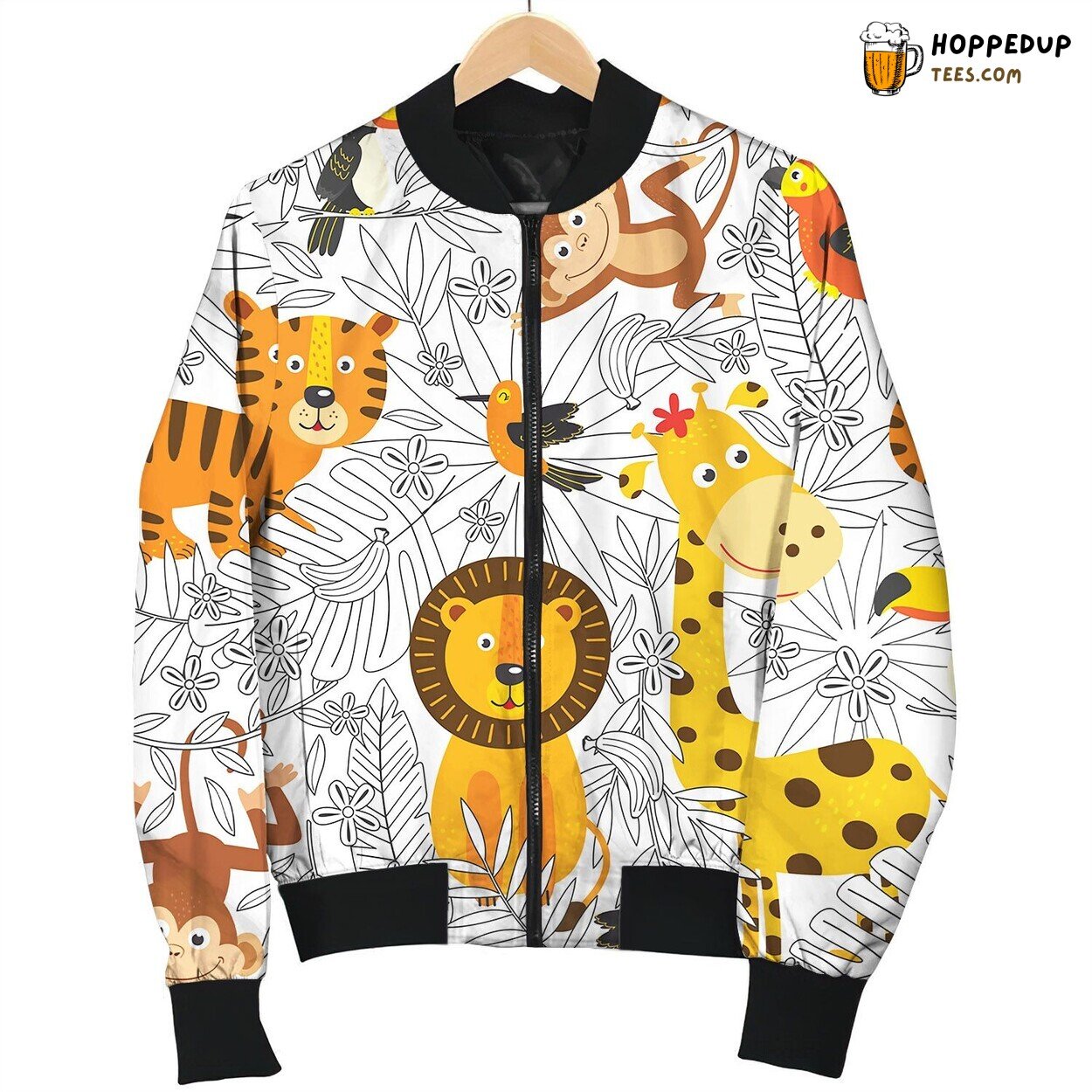 Seamless Pattern With Coloring Tropical Animals Bomber Jacket