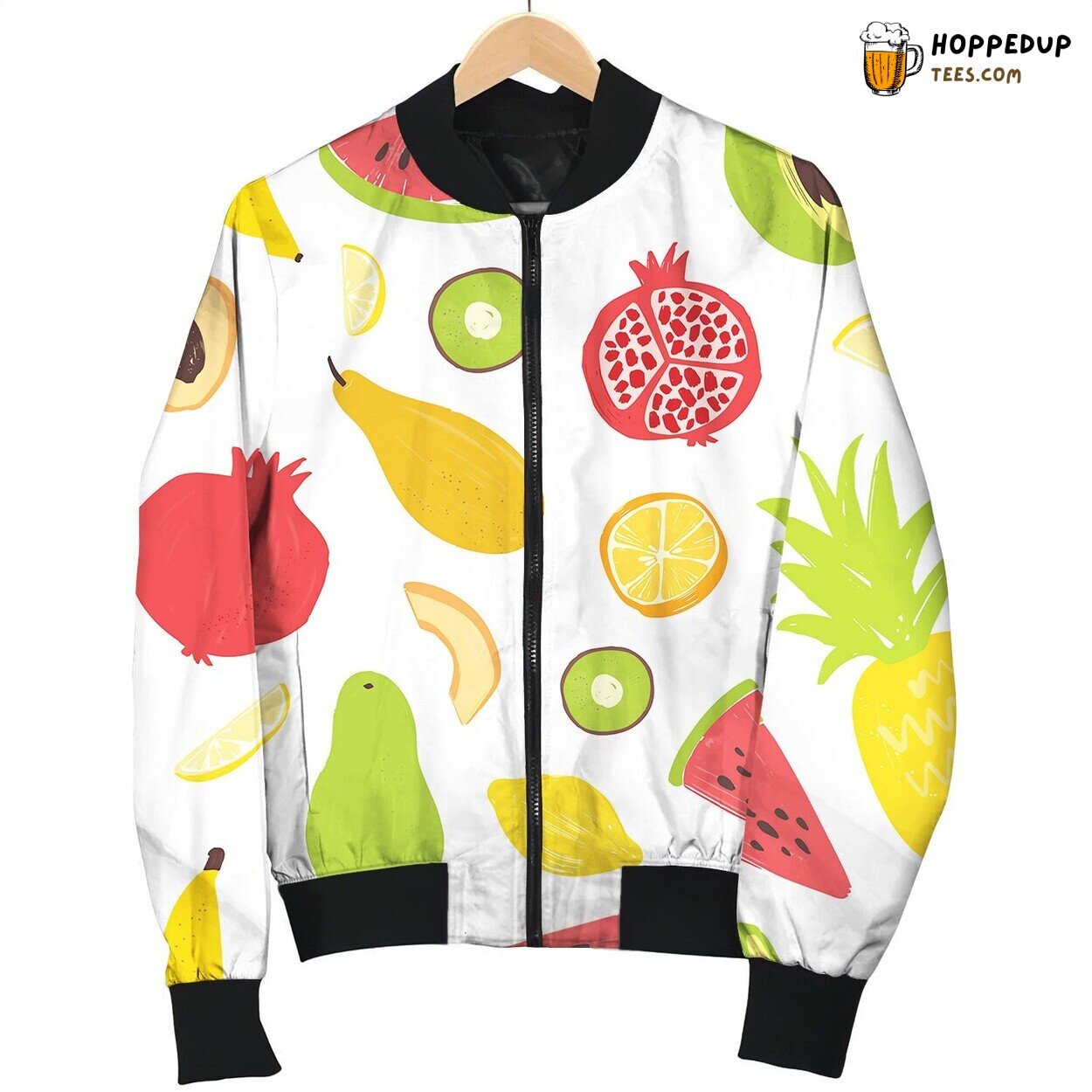 Seamless Pattern With Exotic Tropical Fruits Bomber Jacket