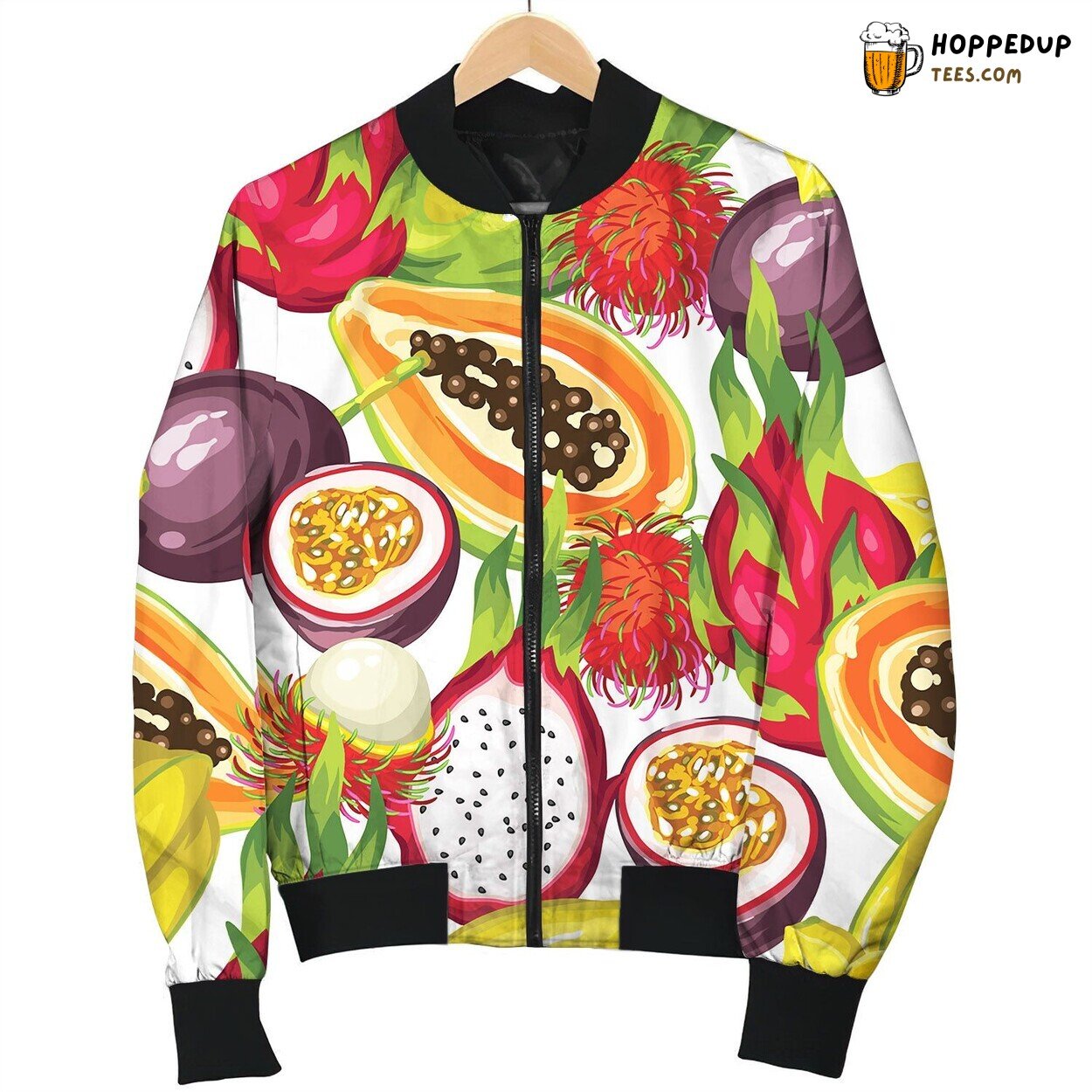 Seamless Pattern With Exotic Tropical Fruits Love Bomber Jacket