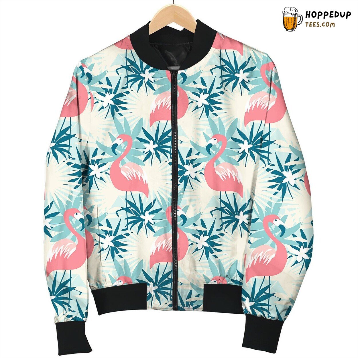 Seamless Pattern With Flamingo And Tropical Plants Bomber Jacket