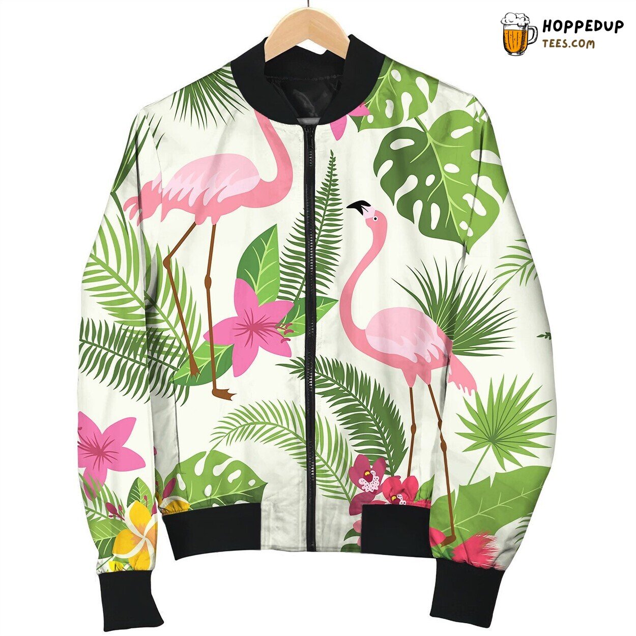 Seamless Pattern With Flamingo Tropical Bomber Jacket