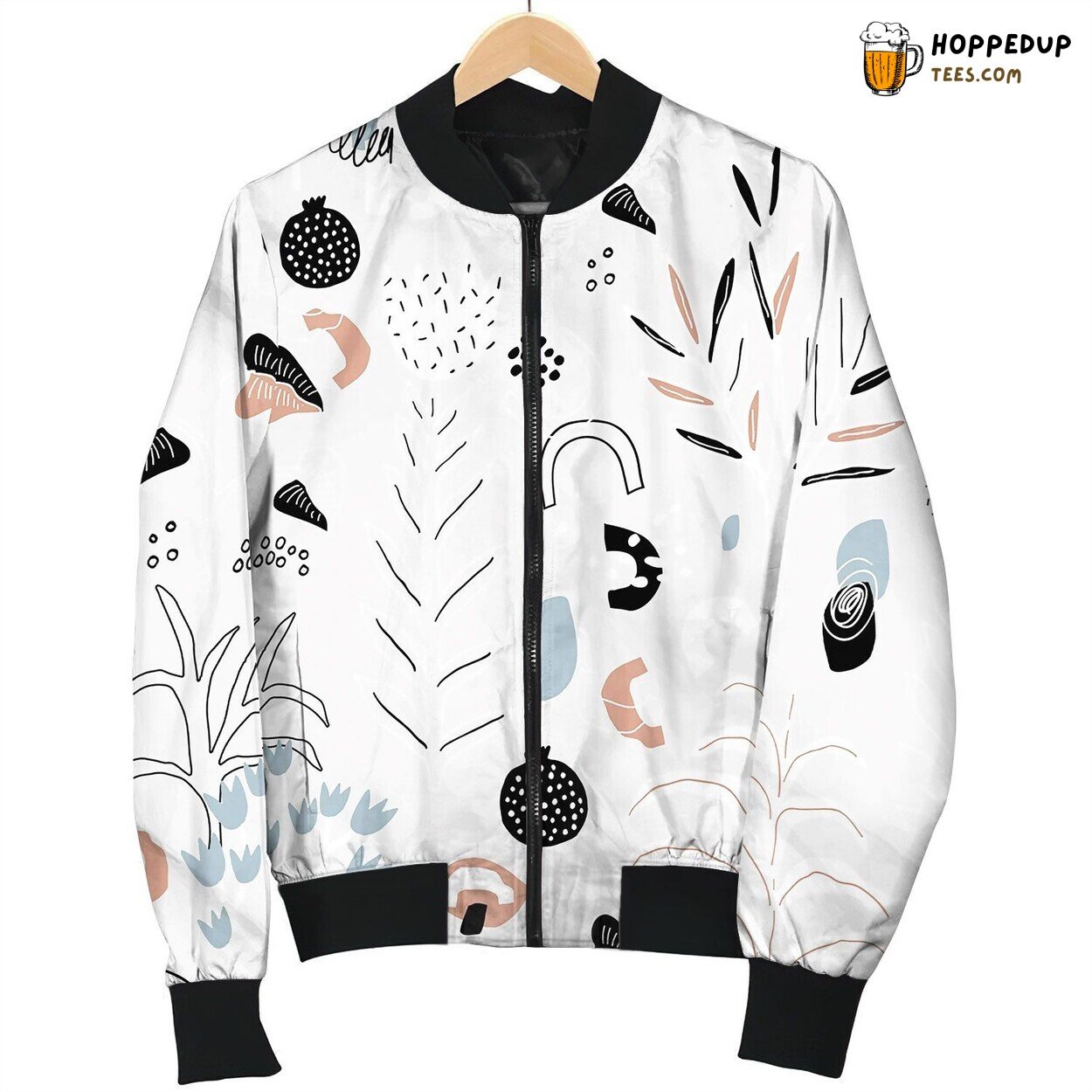 Seamless Pattern With Flowers Leaves And Abstract Bomber Jacket