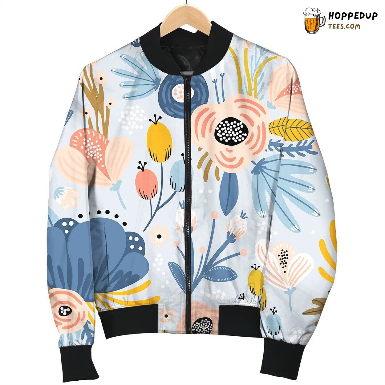 Seamless Pattern With Flowerspalm Branch Leaves Bomber Jacket
