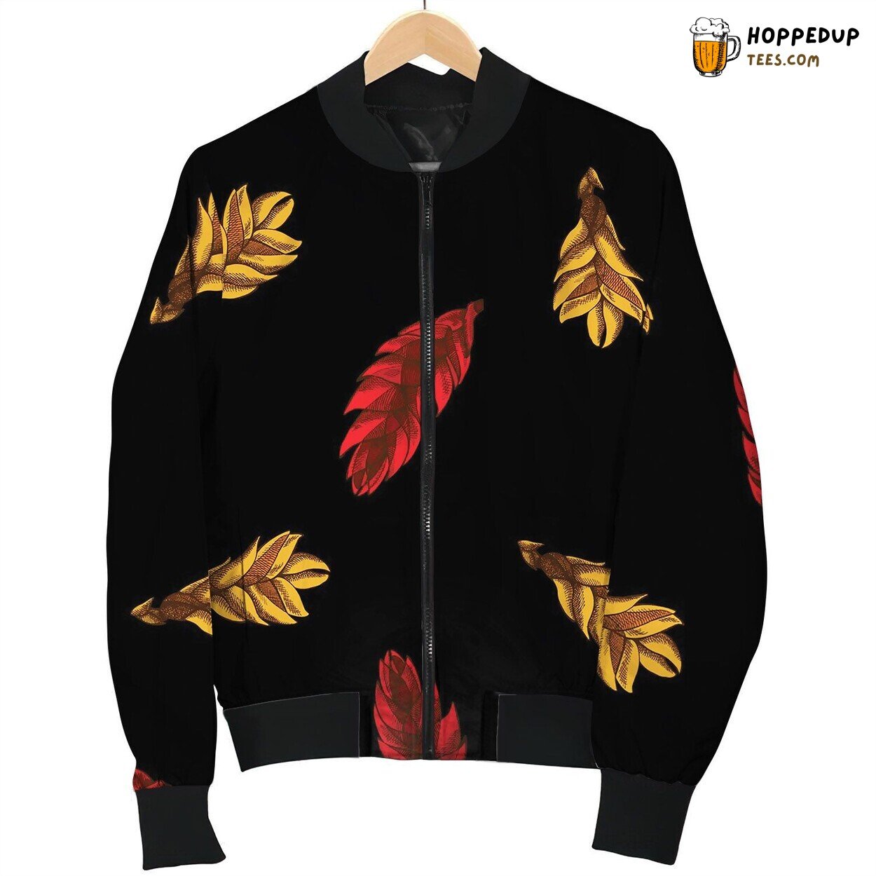 Seamless Pattern With Hand Drawn Colored Bromeliad Bomber Jacket