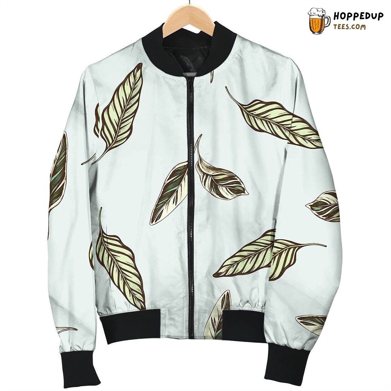 Seamless Pattern With Hand Drawn Colored Calathea Bomber Jacket