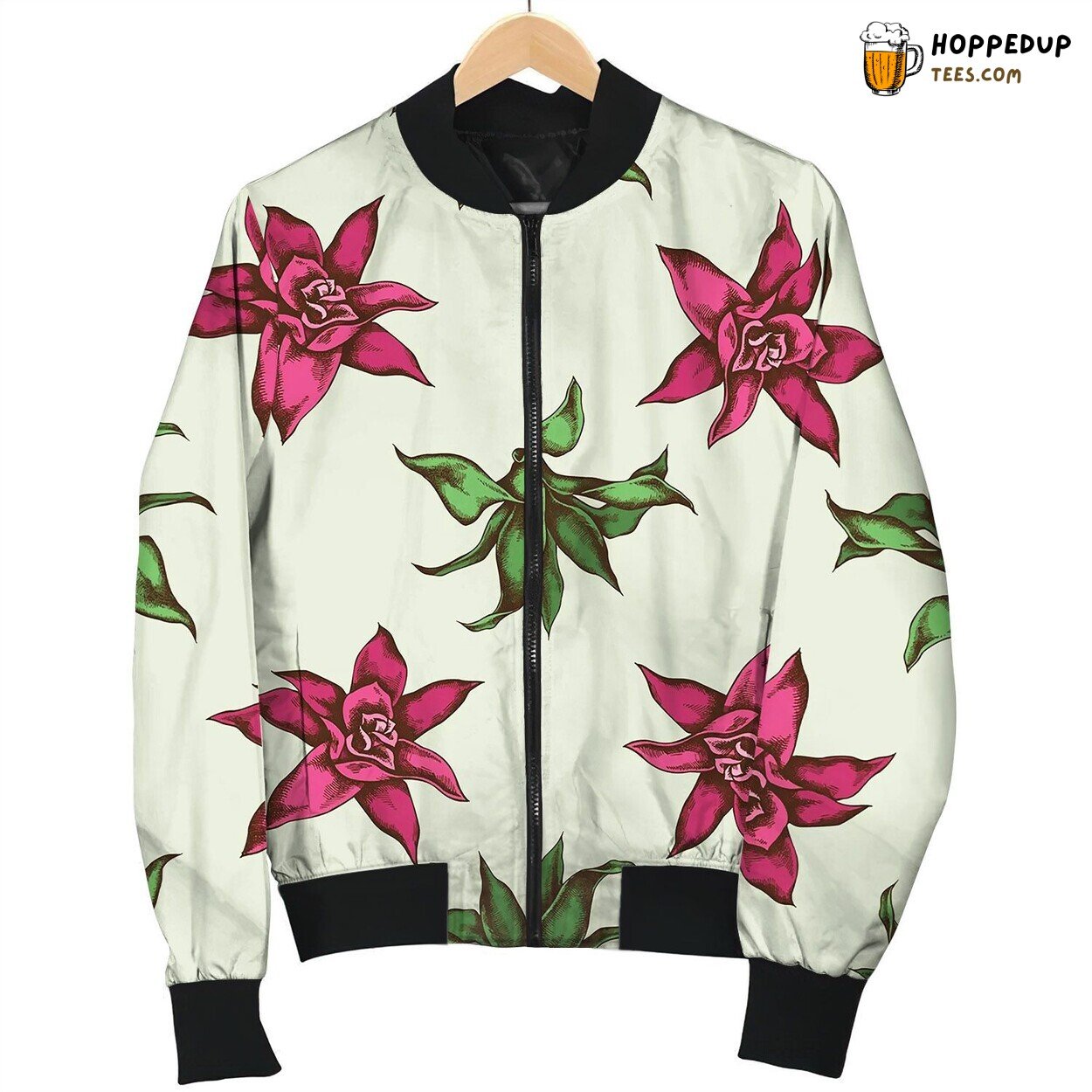 Seamless Pattern With Hand Drawn Colored Guzmania Bomber Jacket