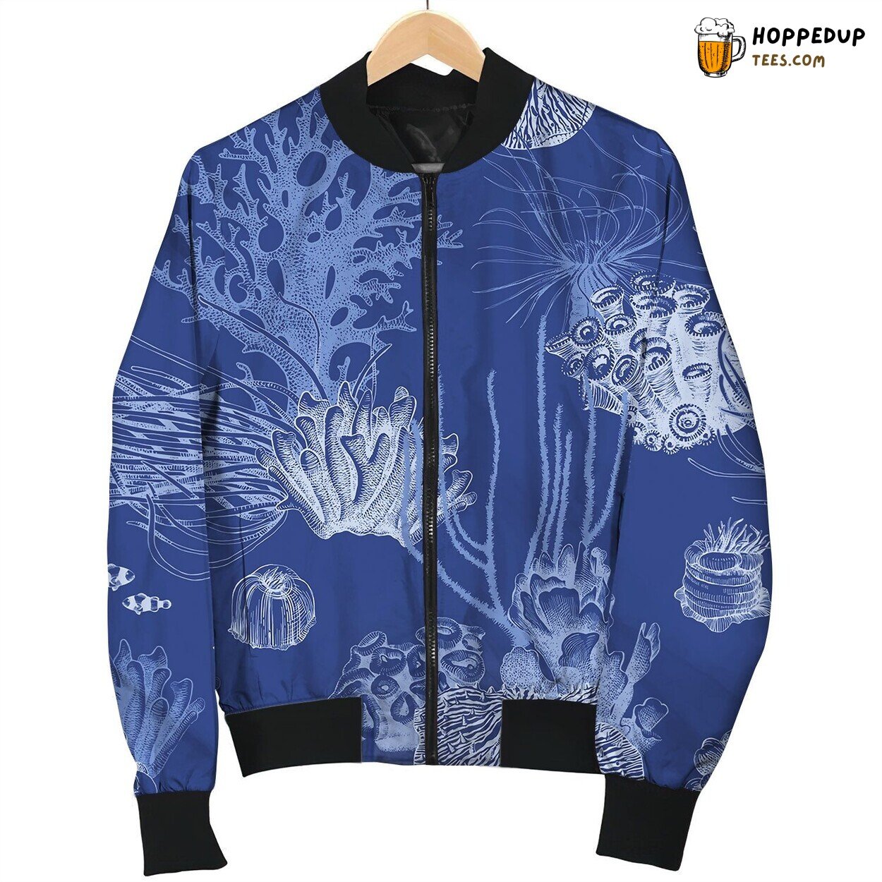 Seamless Pattern With Hand Drawn Coral Reef Bomber Jacket