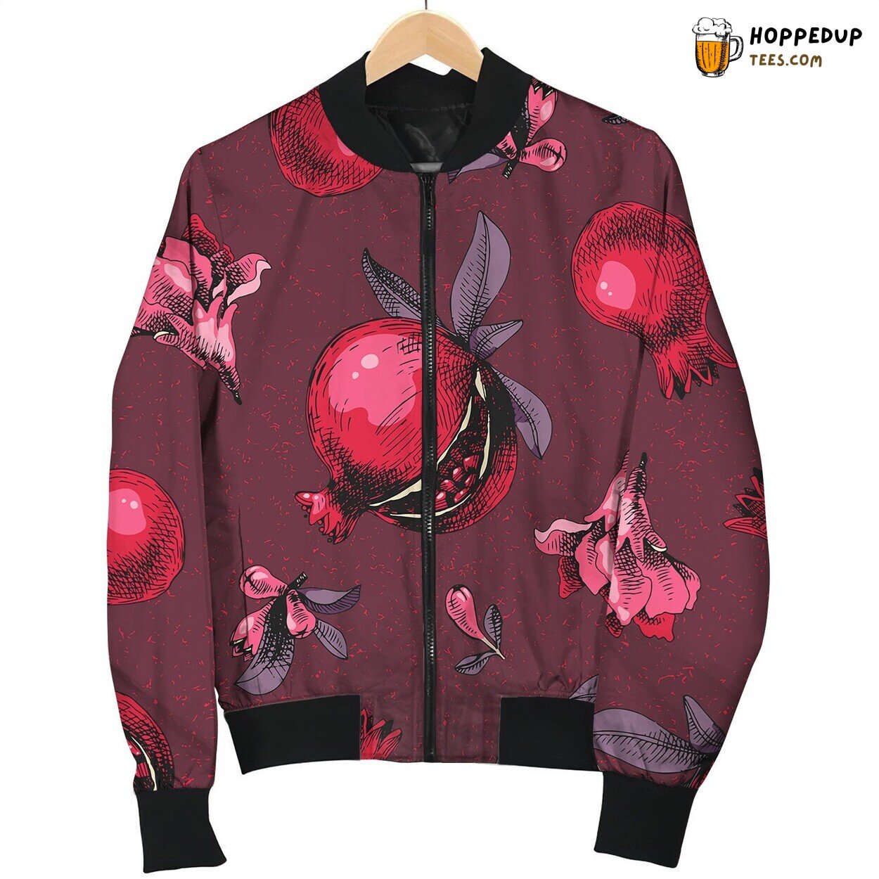 Seamless Pattern With Hand Drawn Pomegranates Bomber Jacket