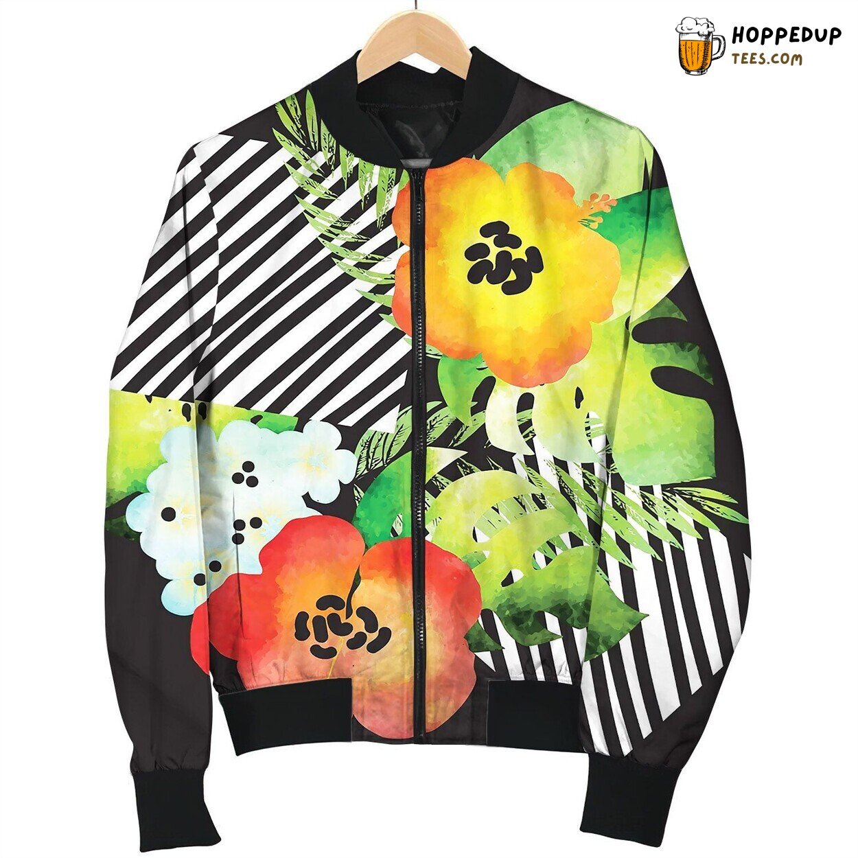 Seamless Pattern With Hand Drawn Tropical Bomber Jacket