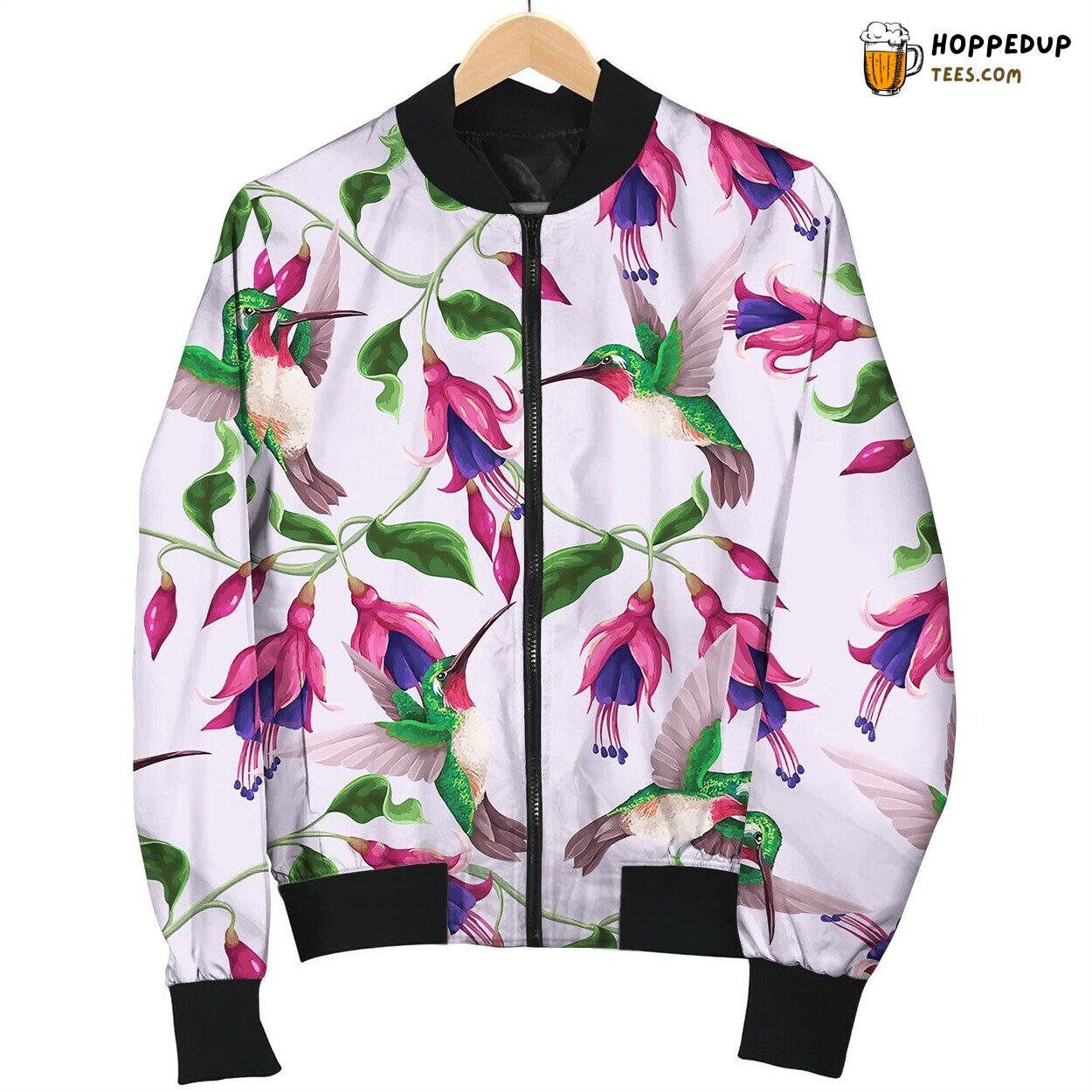 Seamless Pattern With Hummingbirds And Tropical Bomber Jacket