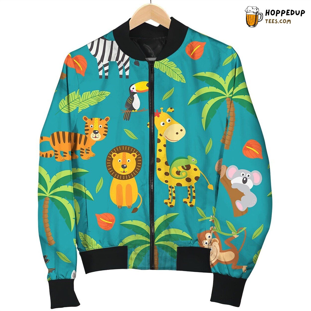 Seamless Pattern With Jungle Animals Bomber Jacket