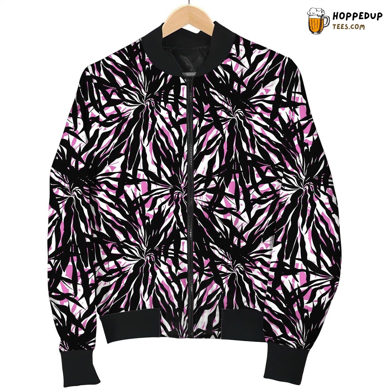 Seamless Pattern With Leafs Silhouettes Bomber Jacket
