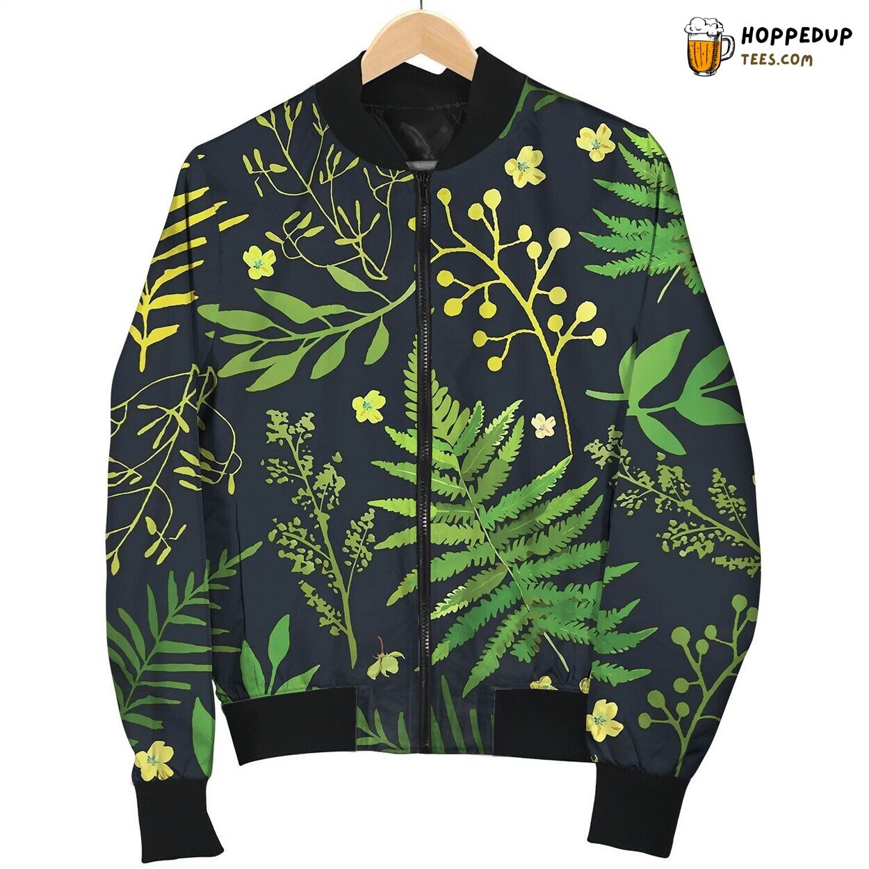 Seamless Pattern With Leaves Floral Bomber Jacket