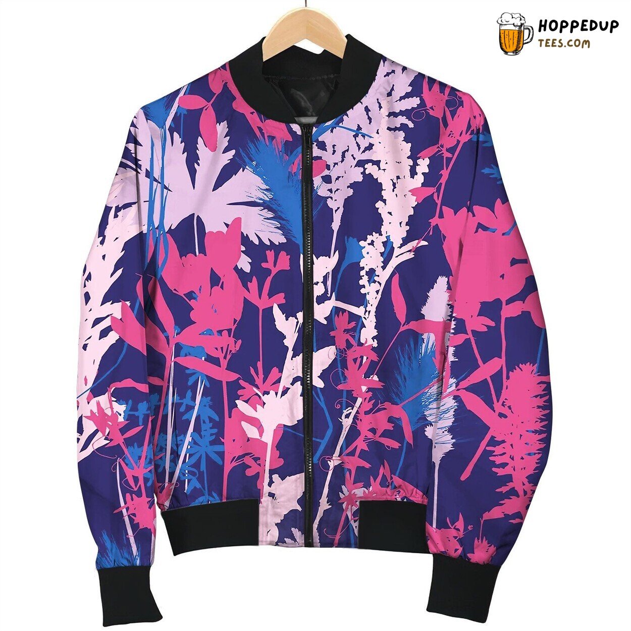 Seamless Pattern With Leaves Silhouettes Bomber Jacket