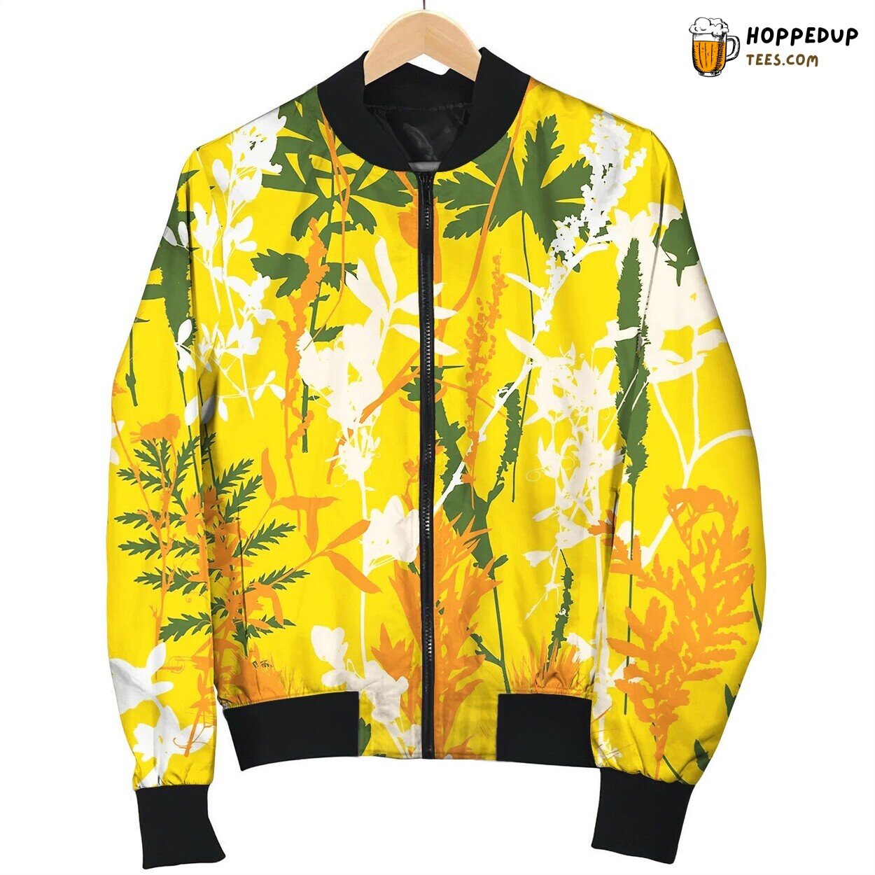 Seamless Pattern With Leaves Silhouettes Love Bomber Jacket