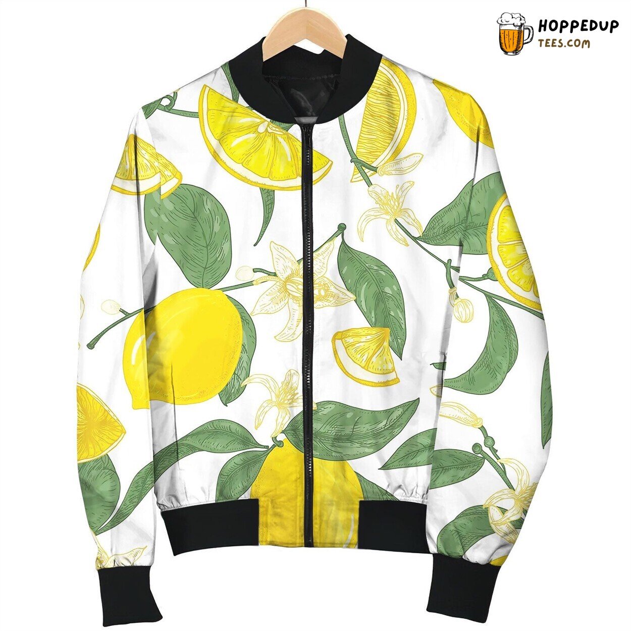 Seamless Pattern With Lemons Whole And Cut Bomber Jacket