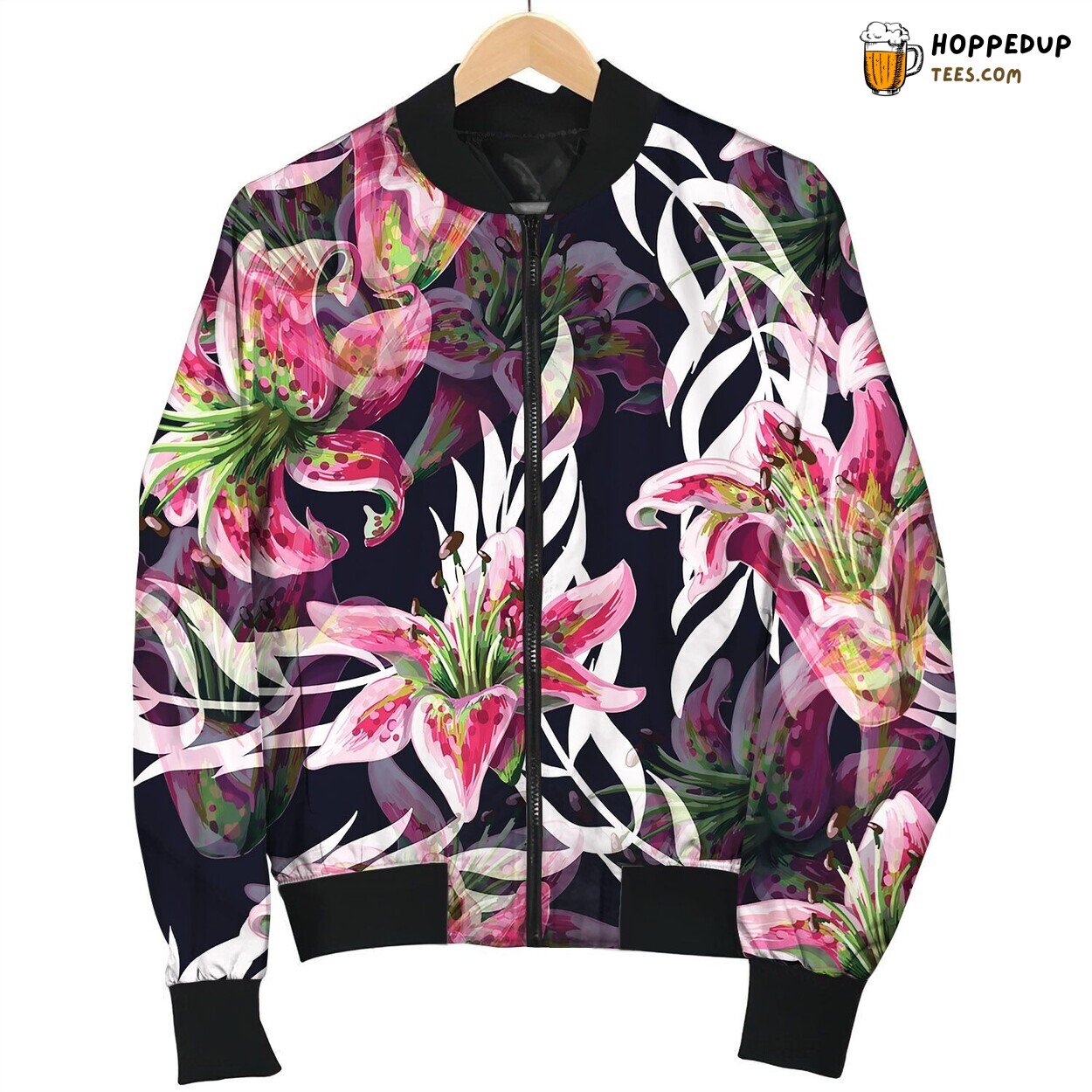 Seamless Pattern With Lilies Flowers Bomber Jacket