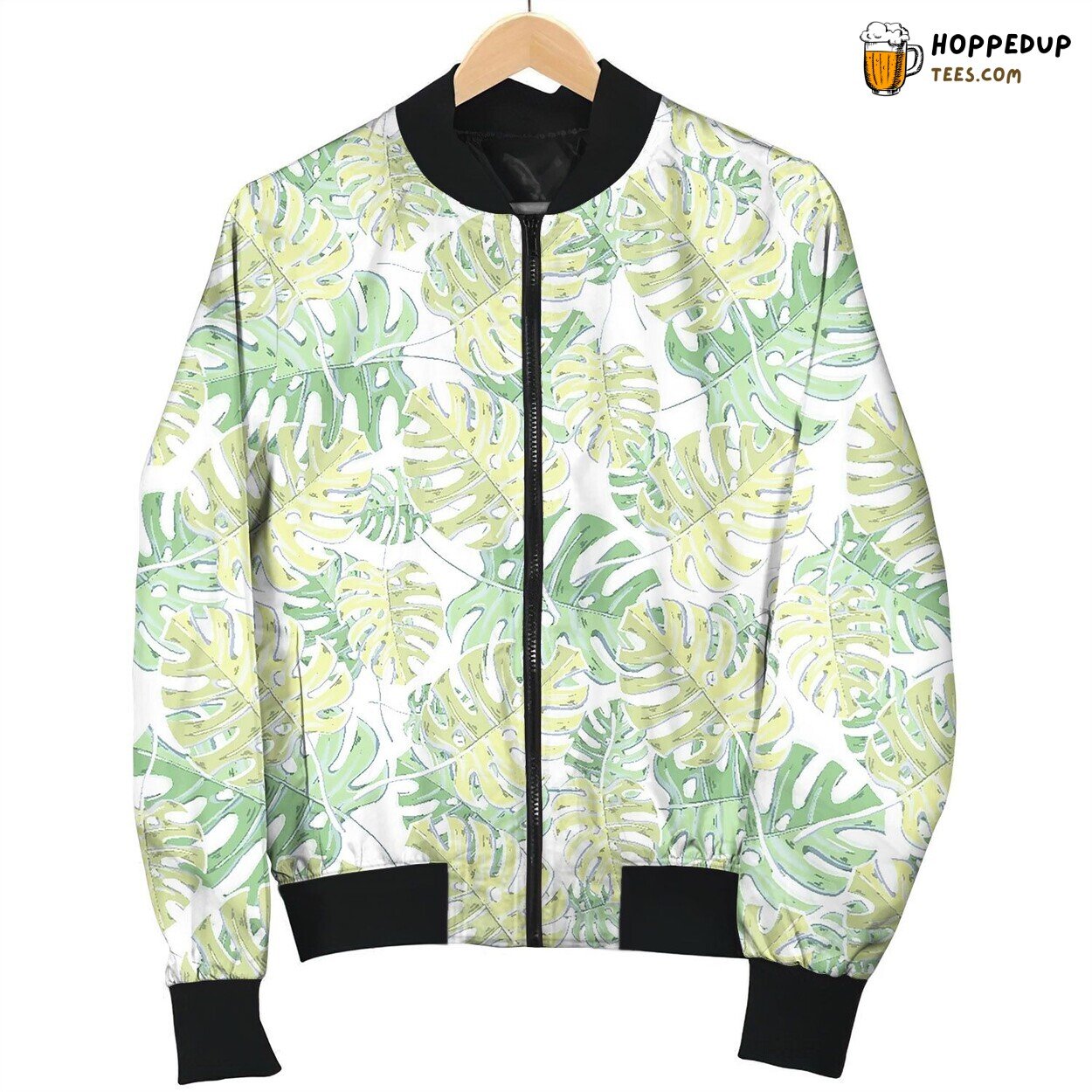 Seamless Pattern With Monstera Leaves Bomber Jacket