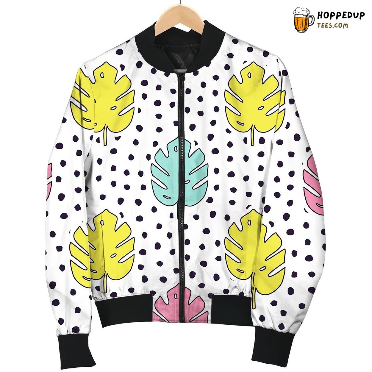 Seamless Pattern With Monstera Palm Leaves Bomber Jacket