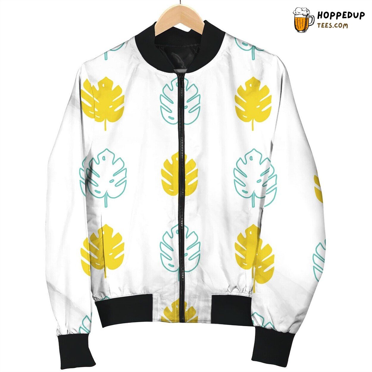 Seamless Pattern With Monstera Palm Leaves Trendy Bomber Jacket