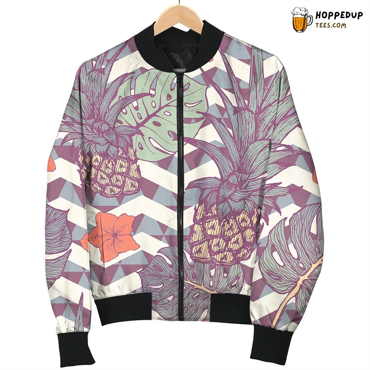 Seamless Pattern With Pineapple And Tropical Bomber Jacket