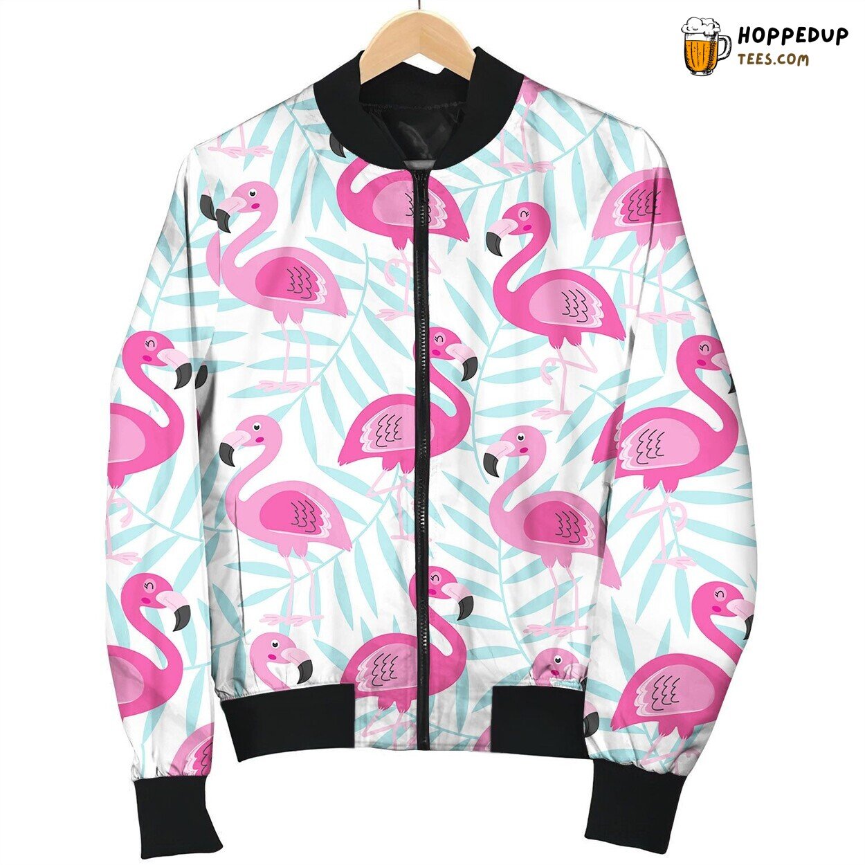 Seamless Pattern With Pink Flamingo Bomber Jacket