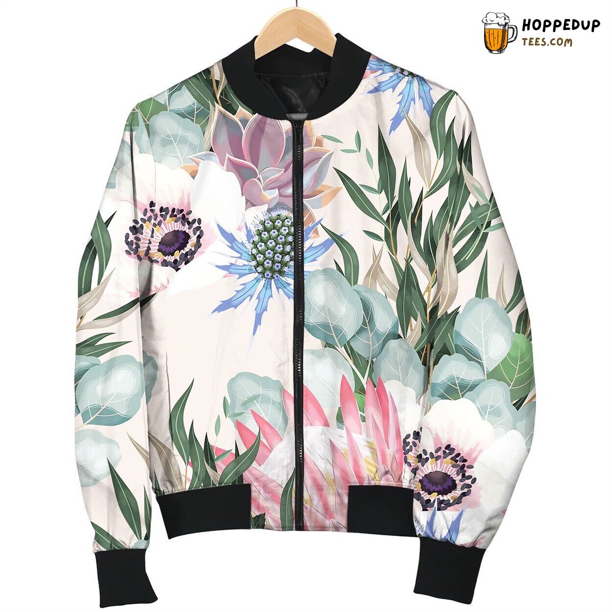 Seamless Pattern With Protea And Greenery Bomber Jacket