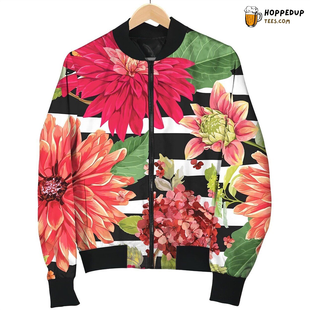 Seamless Pattern With Red Asters Flowers Floral Bomber Jacket