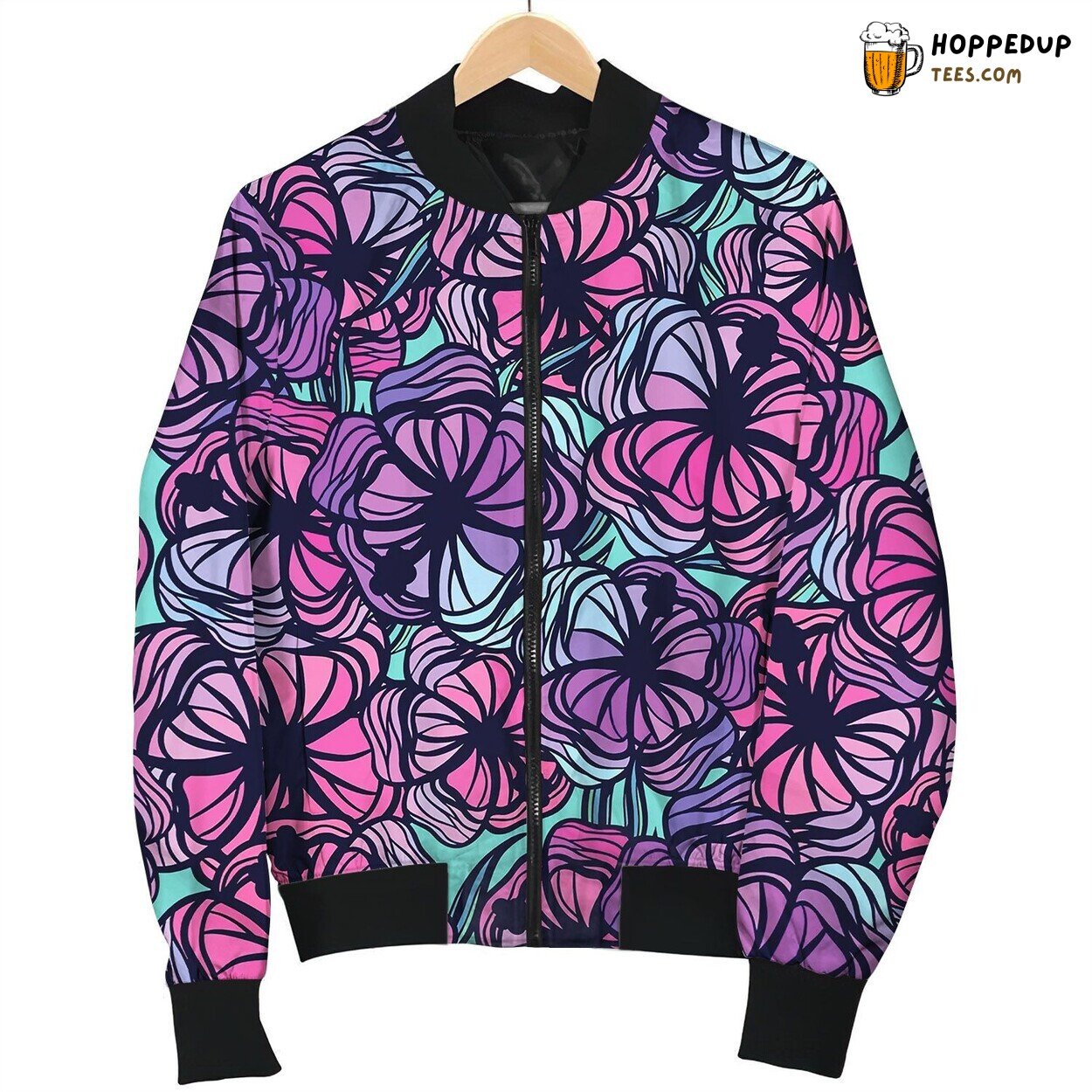 Seamless Pattern With Stylized Colored Tropical Bomber Jacket