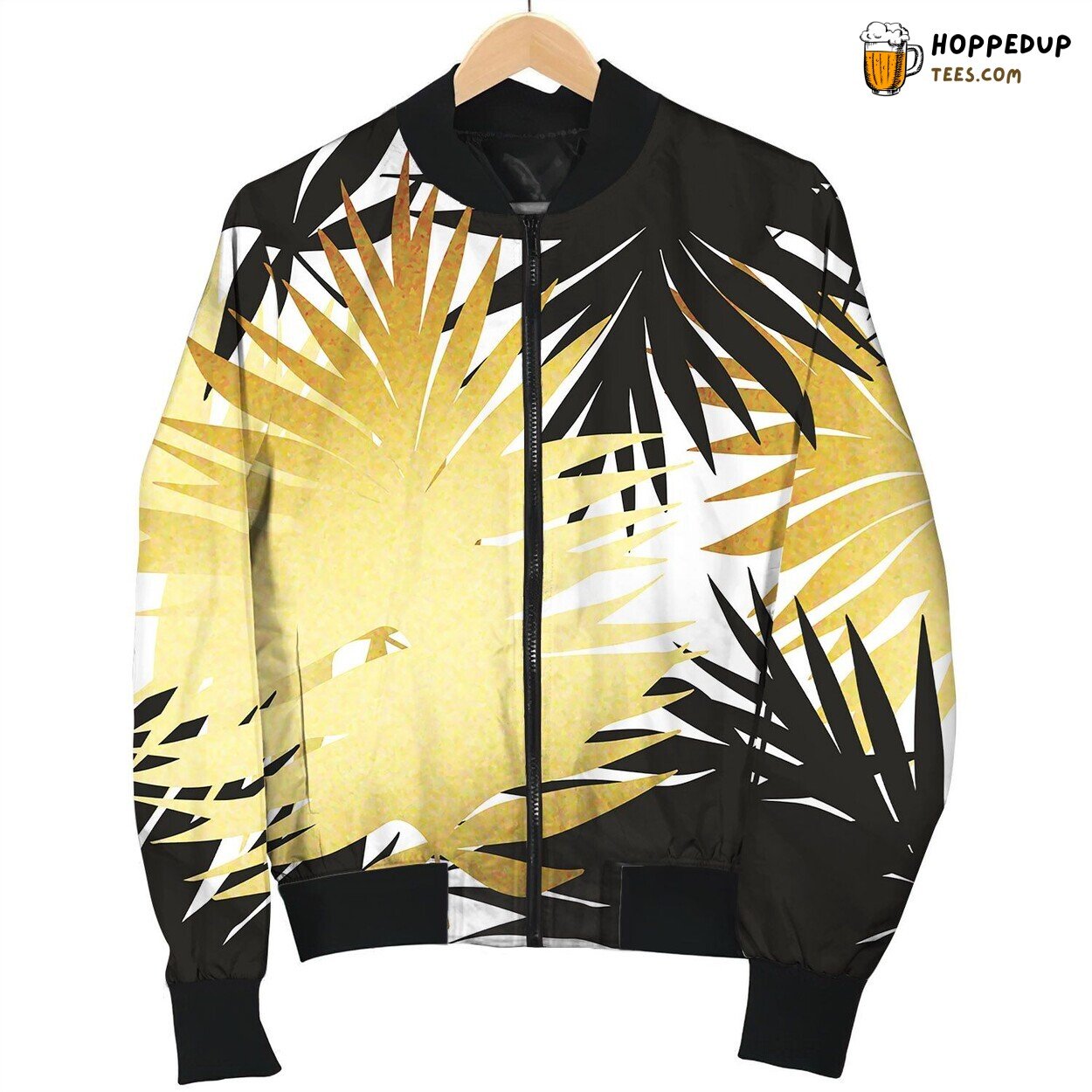 Seamless Pattern With Tropical And Golden Leaves Bomber Jacket