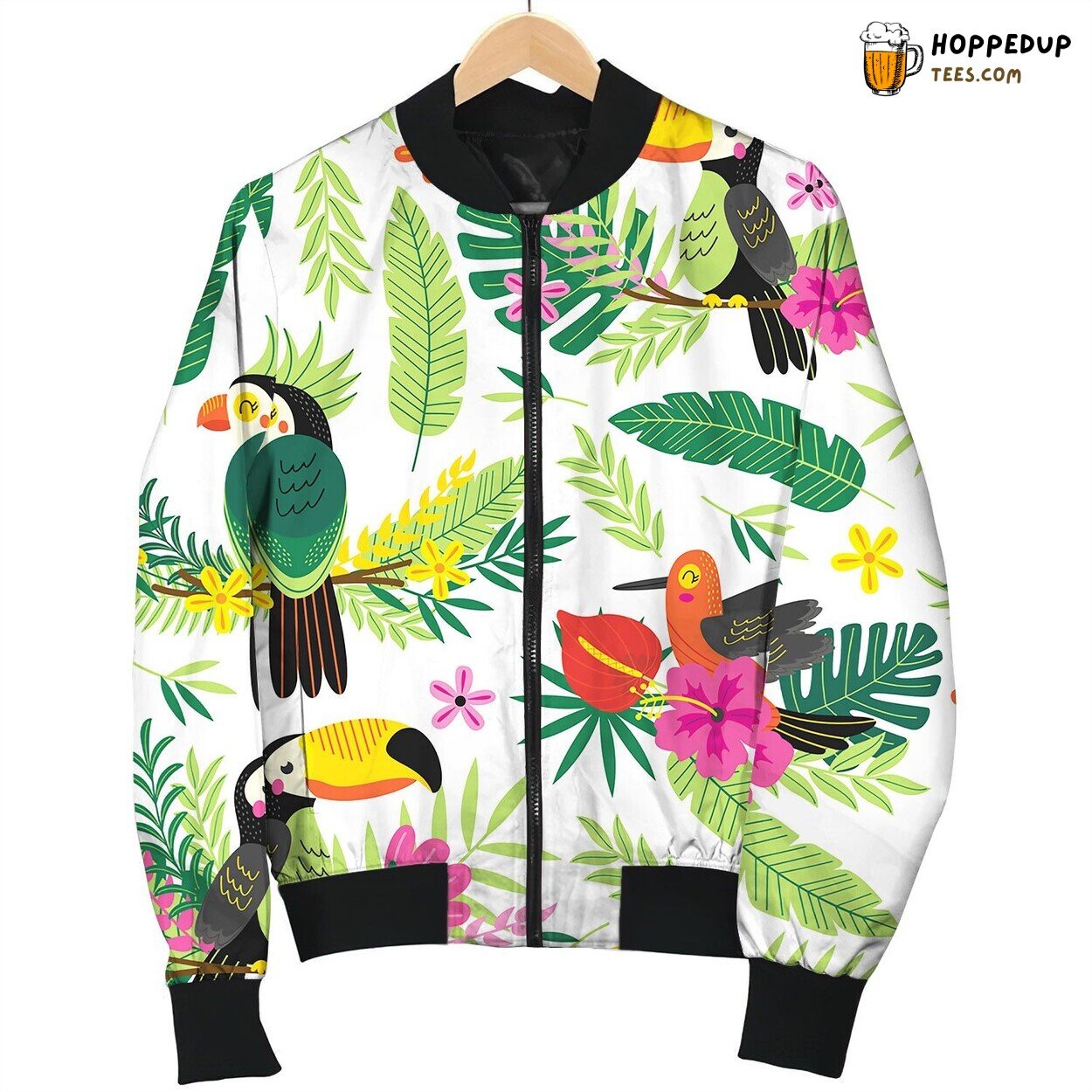 Seamless Pattern With Tropical Birds Bomber Jacket