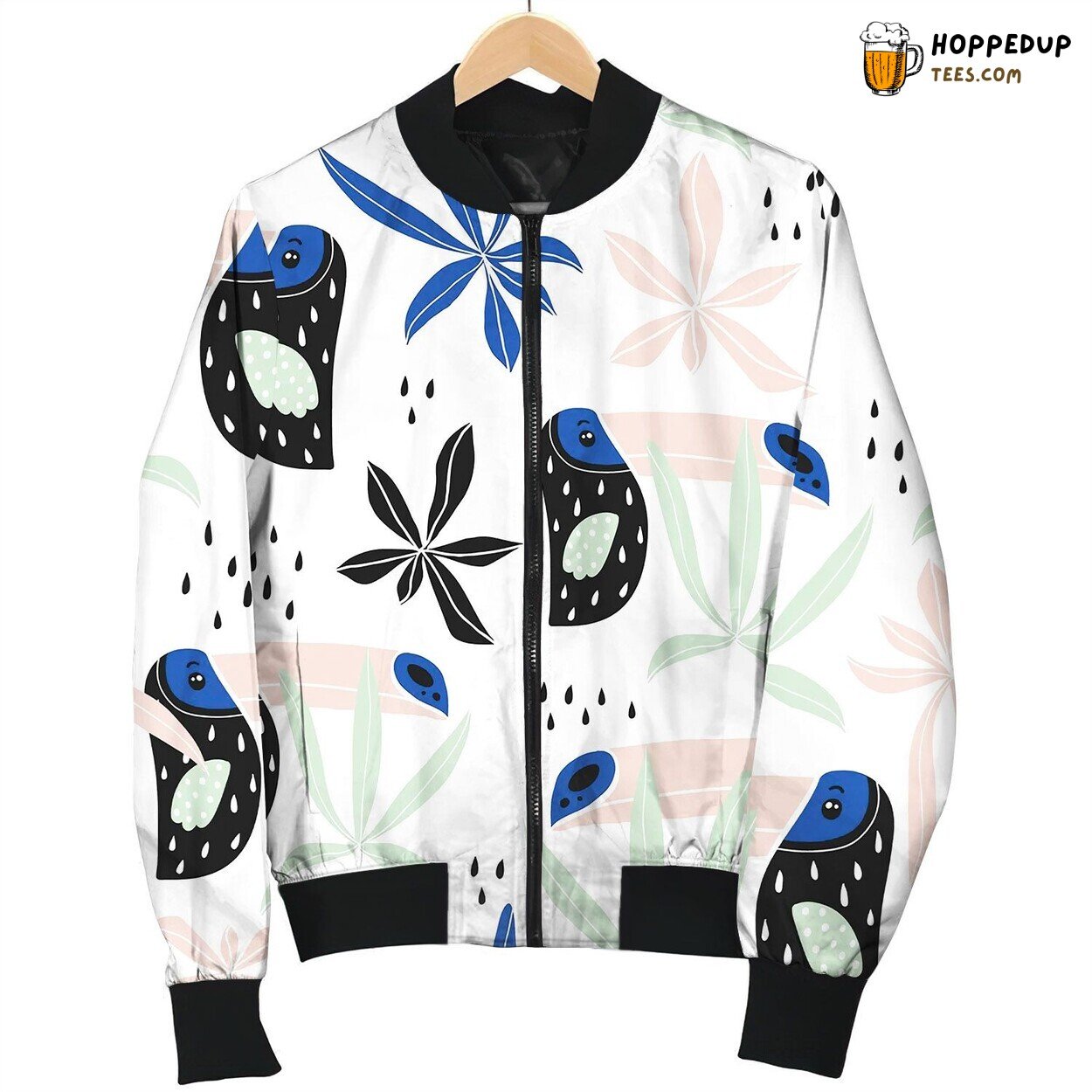Seamless Pattern With Tropical Birdstucans Palm Bomber Jacket