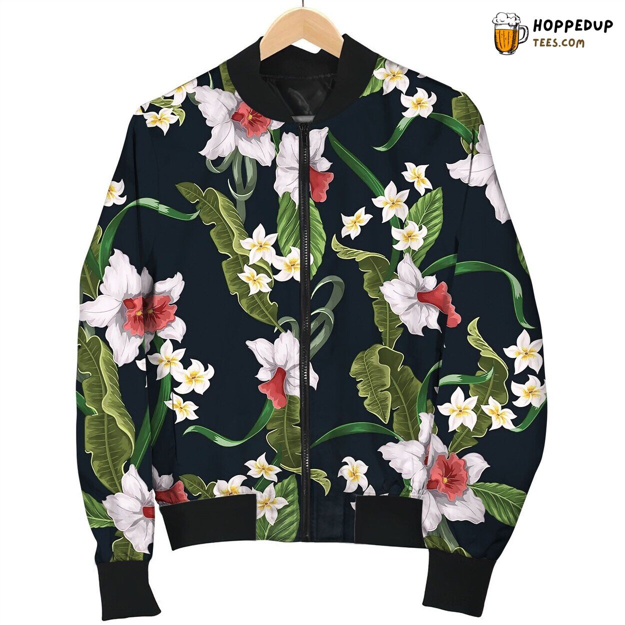 Seamless Pattern With Tropical Flowers Beach Bomber Jacket