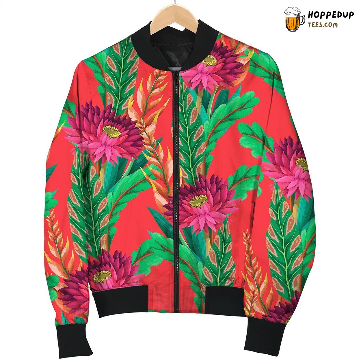 Seamless Pattern With Tropical Flowers Trendy Bomber Jacket