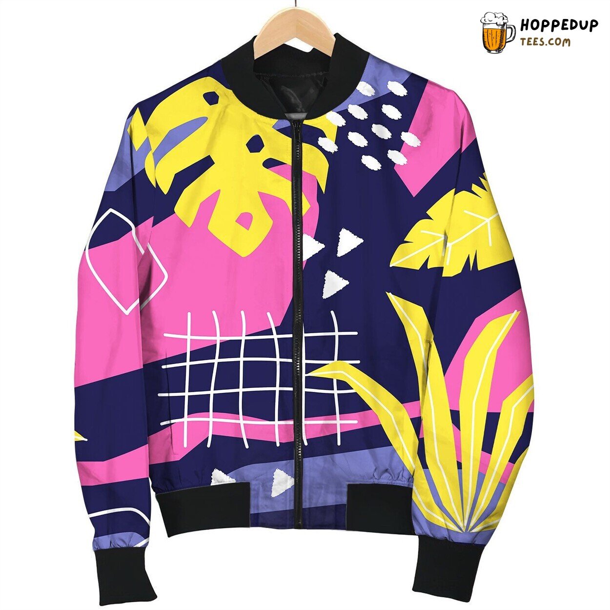 Seamless Pattern With Tropical Jungle Leaves Bomber Jacket