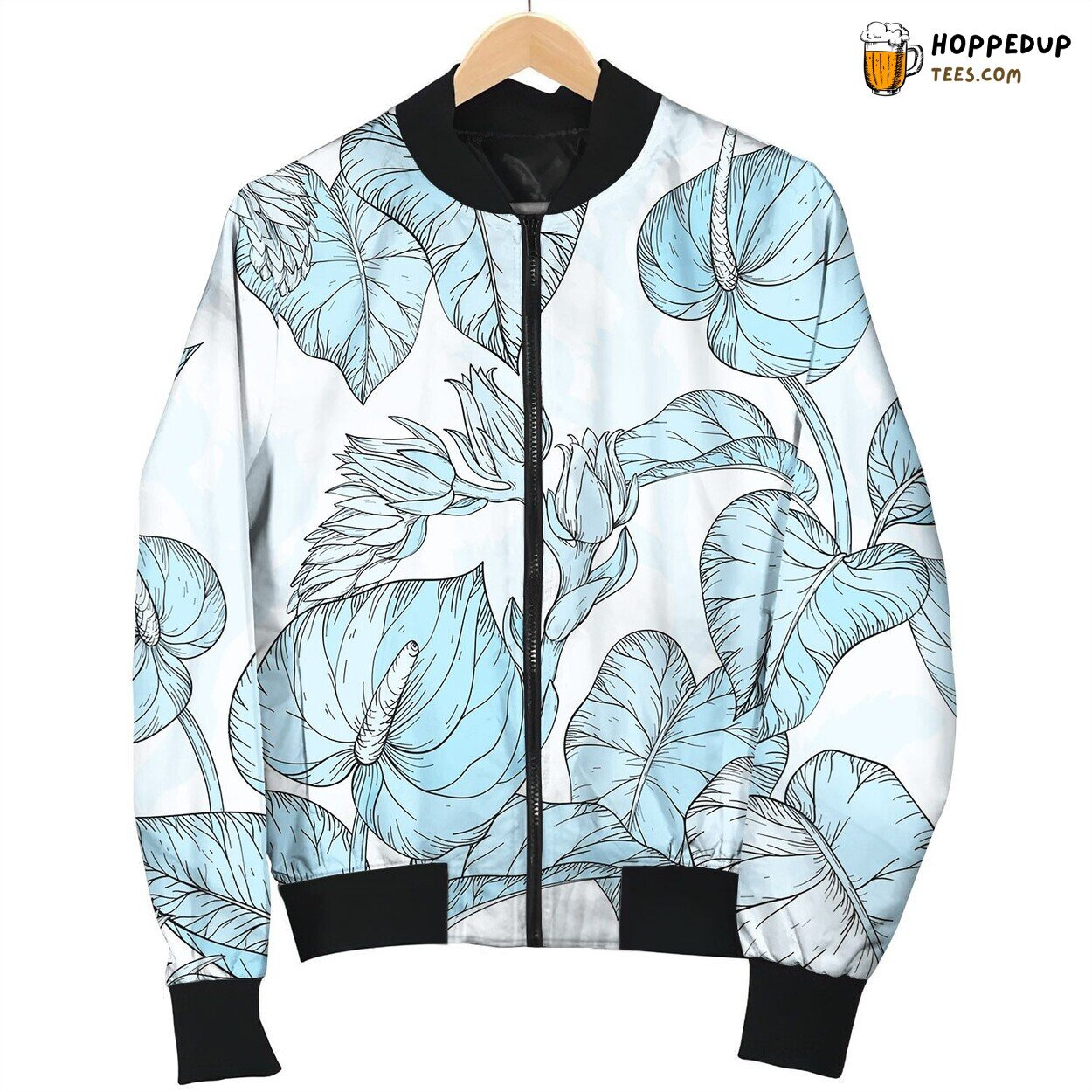 Seamless Pattern With Tropical Leaves And Flowers Bomber Jacket