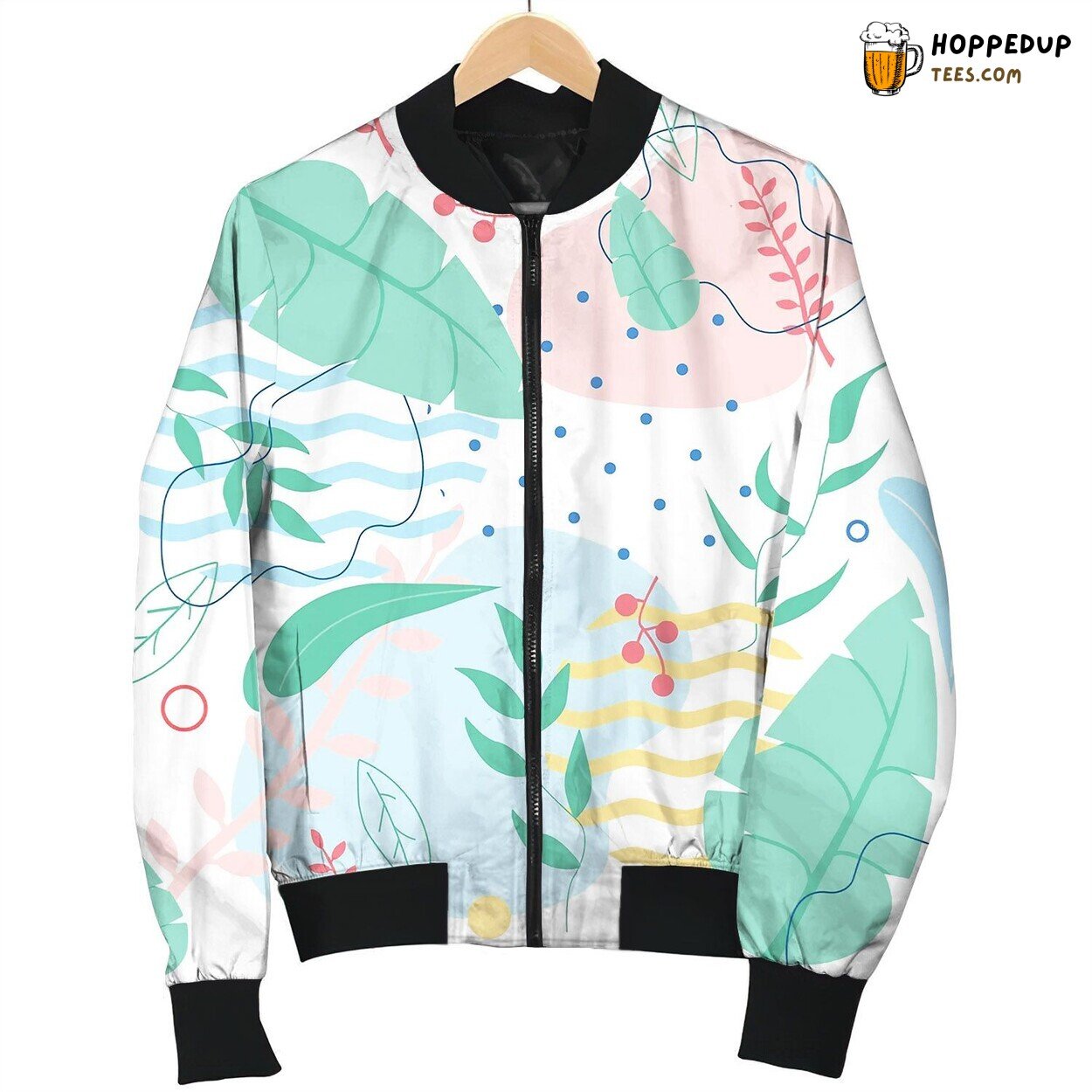 Seamless Pattern With Tropical Leaves And Sea Wave Bomber Jacket