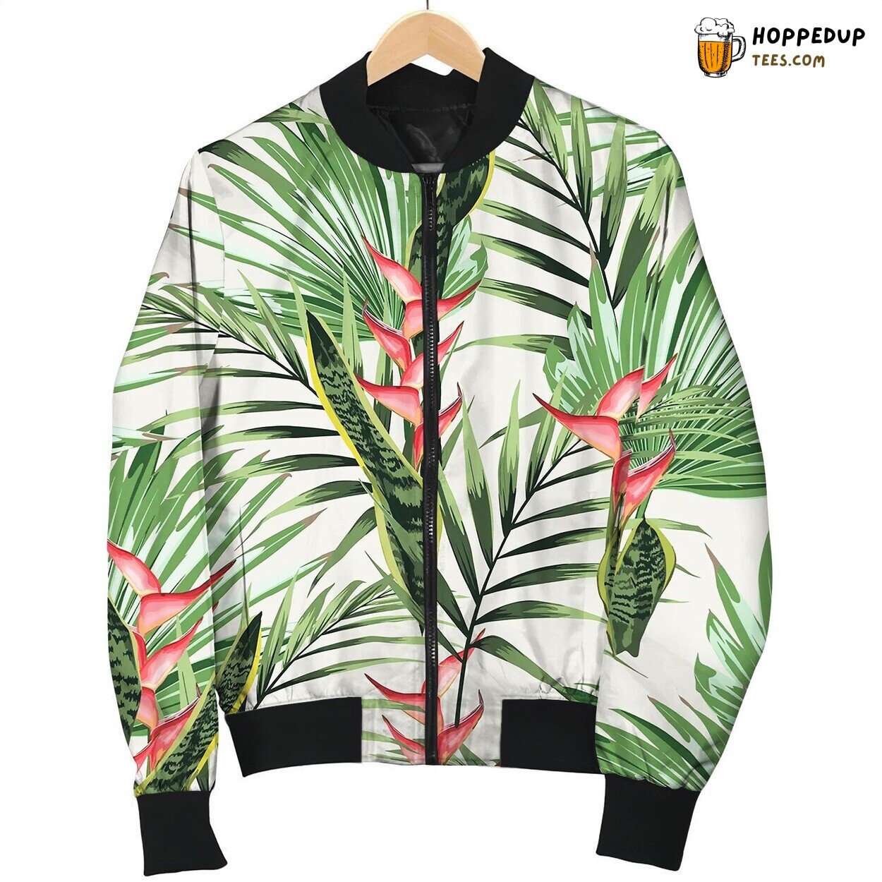 Seamless Pattern With Tropical Leaves Cute Bomber Jacket